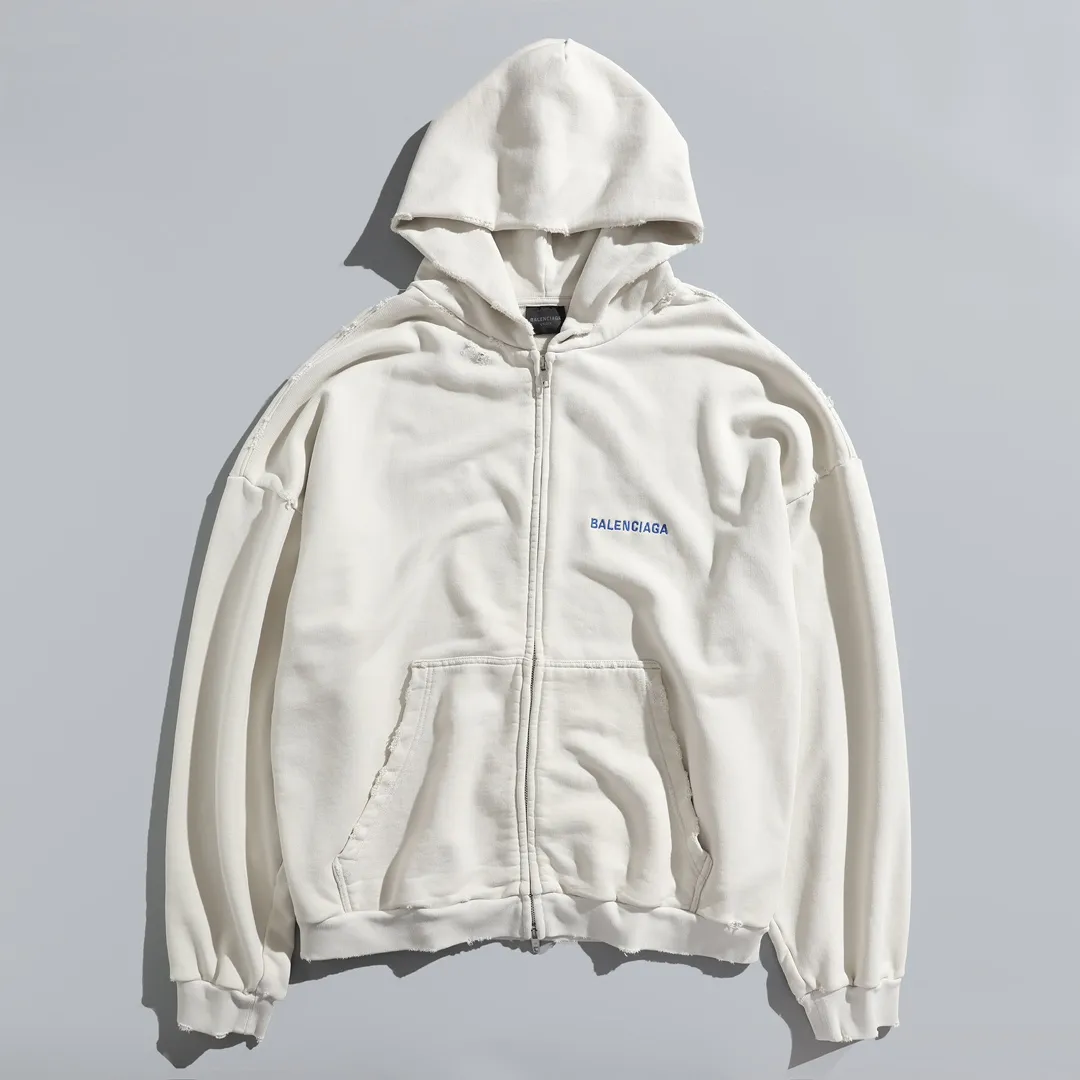 Distressed Logo-Embroidered Zip-Up Hoodie D29921336 — view 10