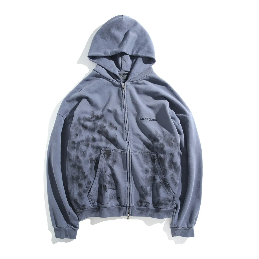 Logo Embroidered Distressed Zip-Up Hoodie D30921338 — view 10