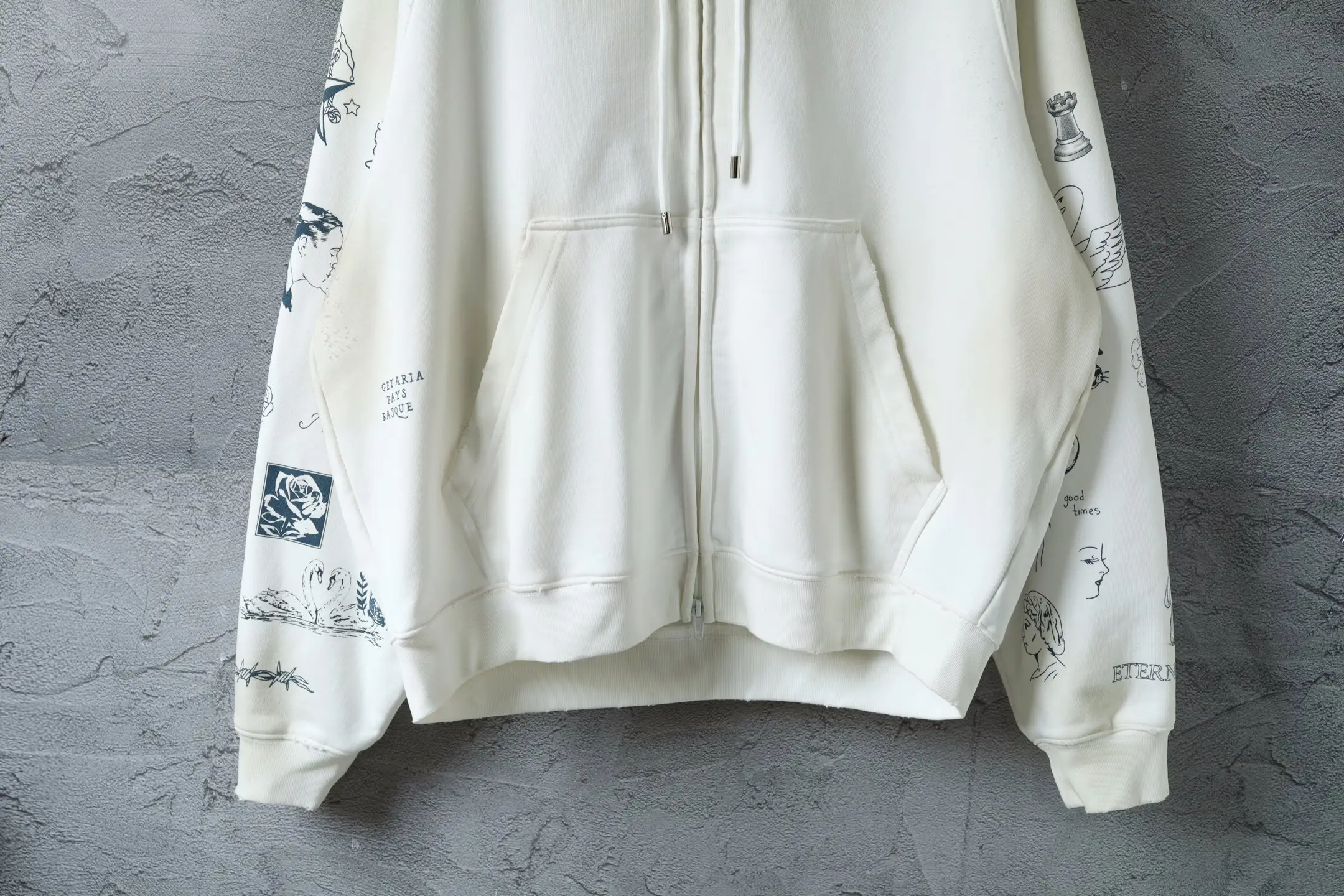 Graphic Print Distressed Zip-Up Hoodie D31918772 — view 6
