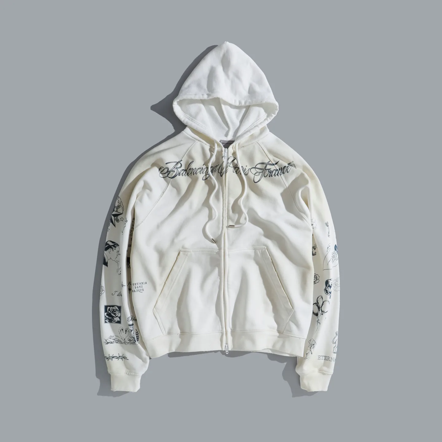 Graphic Print Distressed Zip-Up Hoodie D31918772 — view 10