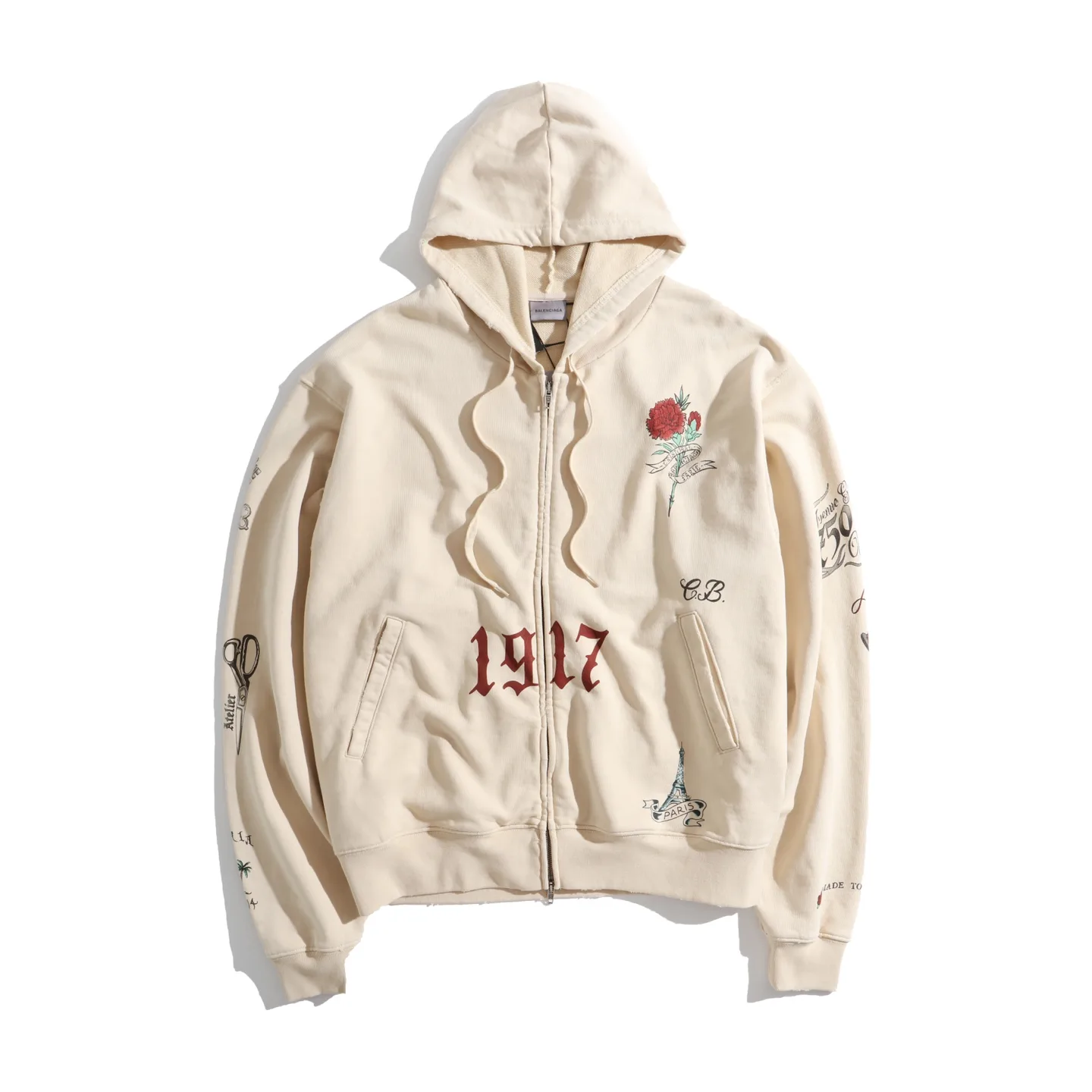 Graffiti Print Zip-Up Hoodie D31921309
