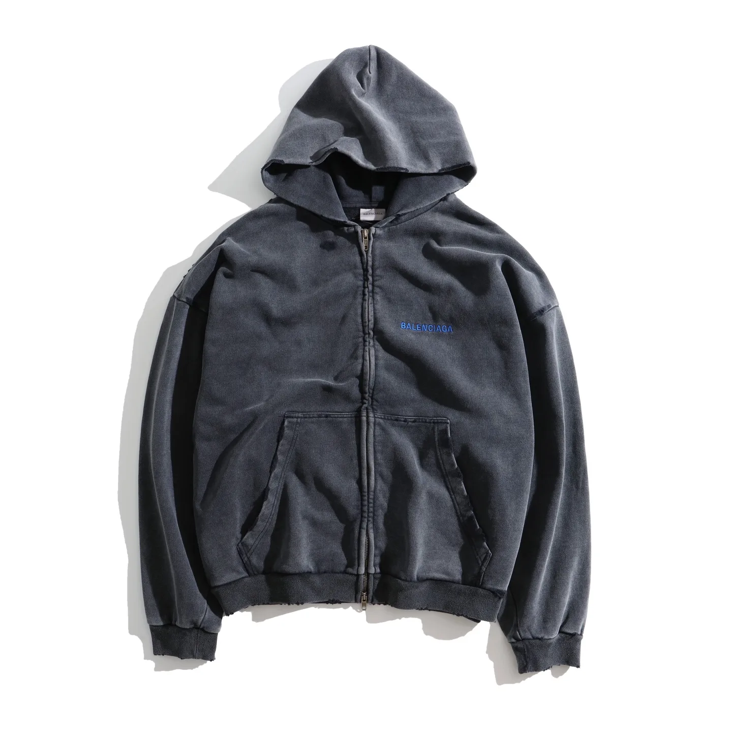 Logo Embroidered Distressed Zip-Up Hoodie D31918771