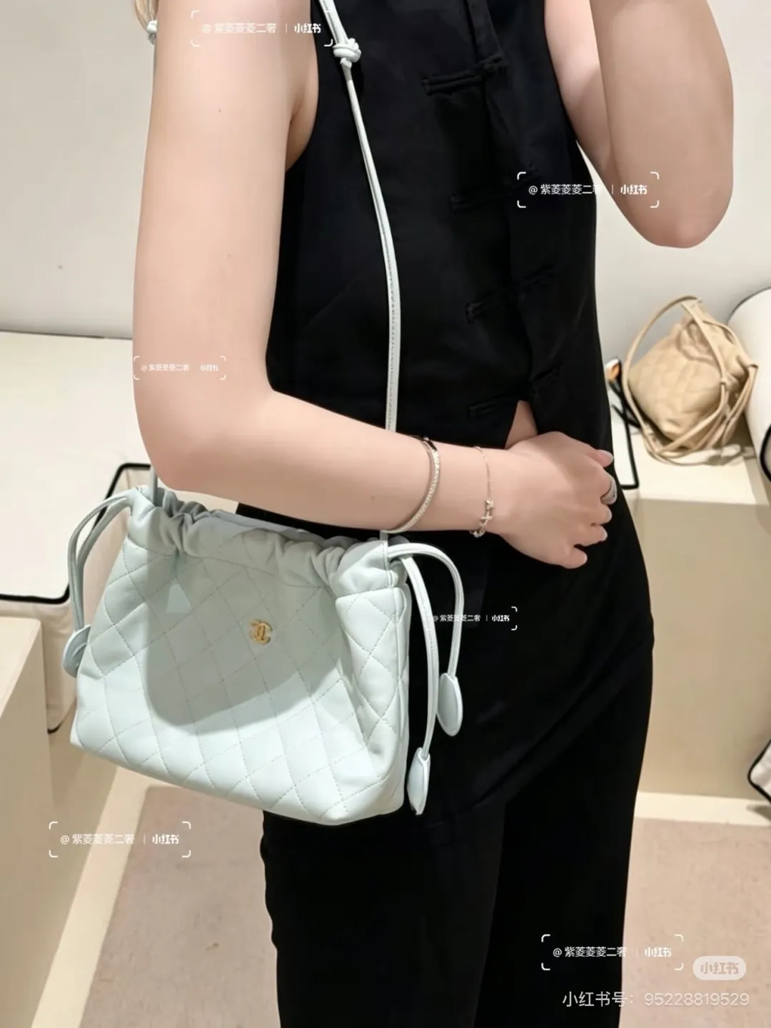 Chanel Quilted Leather Drawstring Bucket Bag D34018087 — view 3