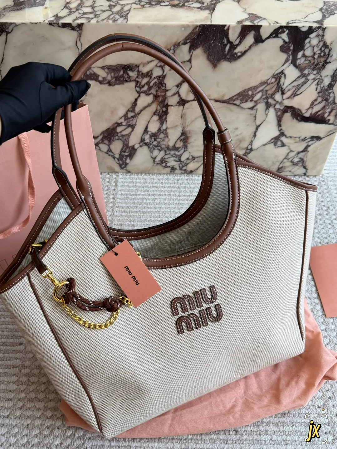 Miu Miu Canvas and Leather Tote Bag D37017969