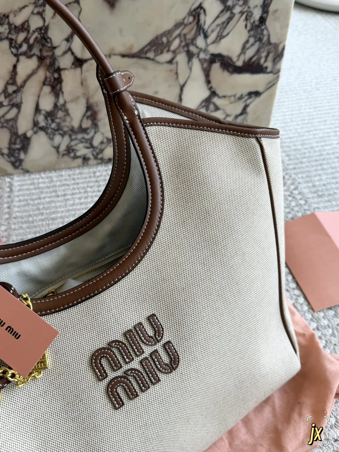 Miu Miu Canvas and Leather Tote Bag D37017969 — view 2