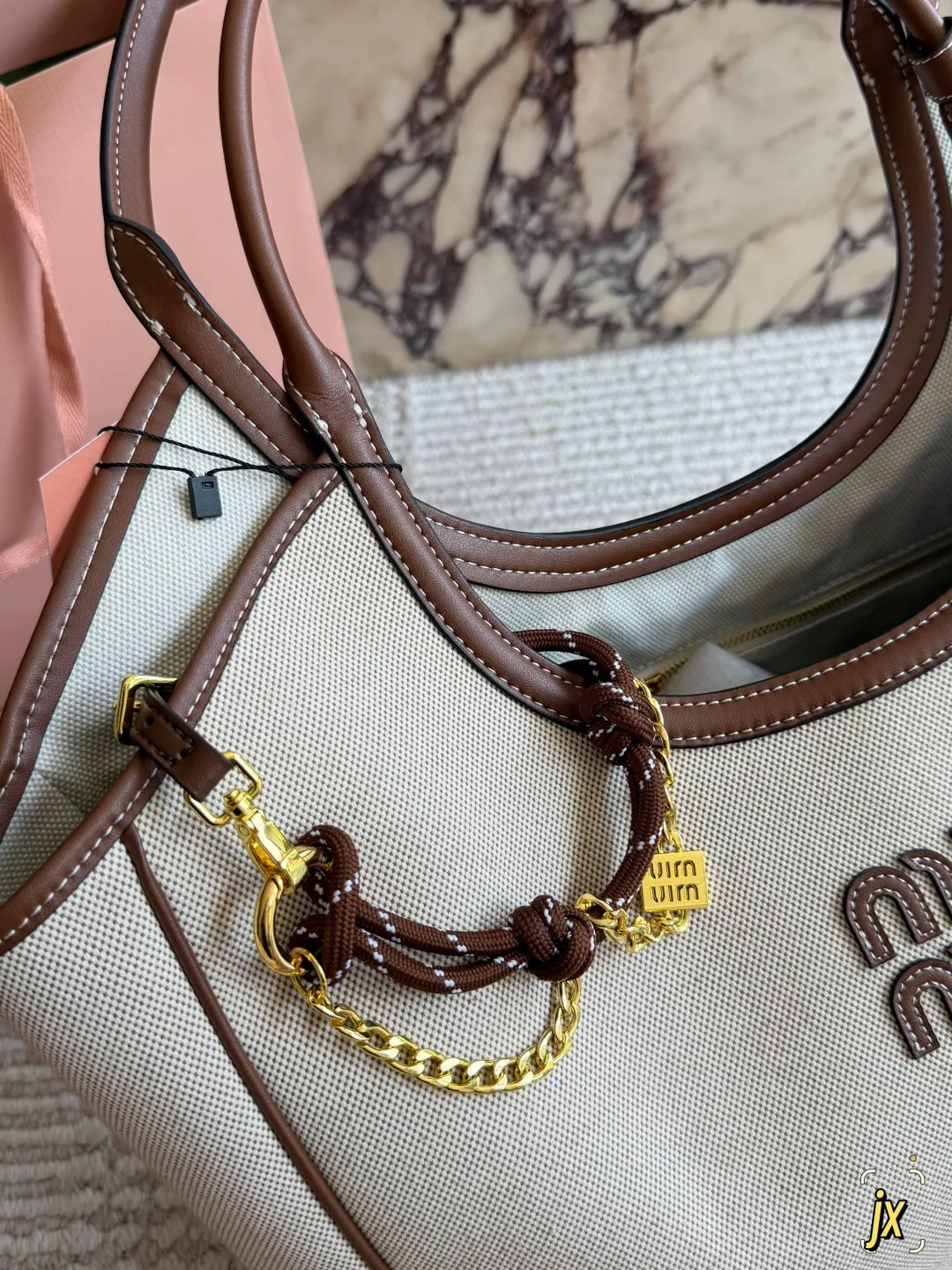 Miu Miu Canvas and Leather Tote Bag D37017969 — view 3