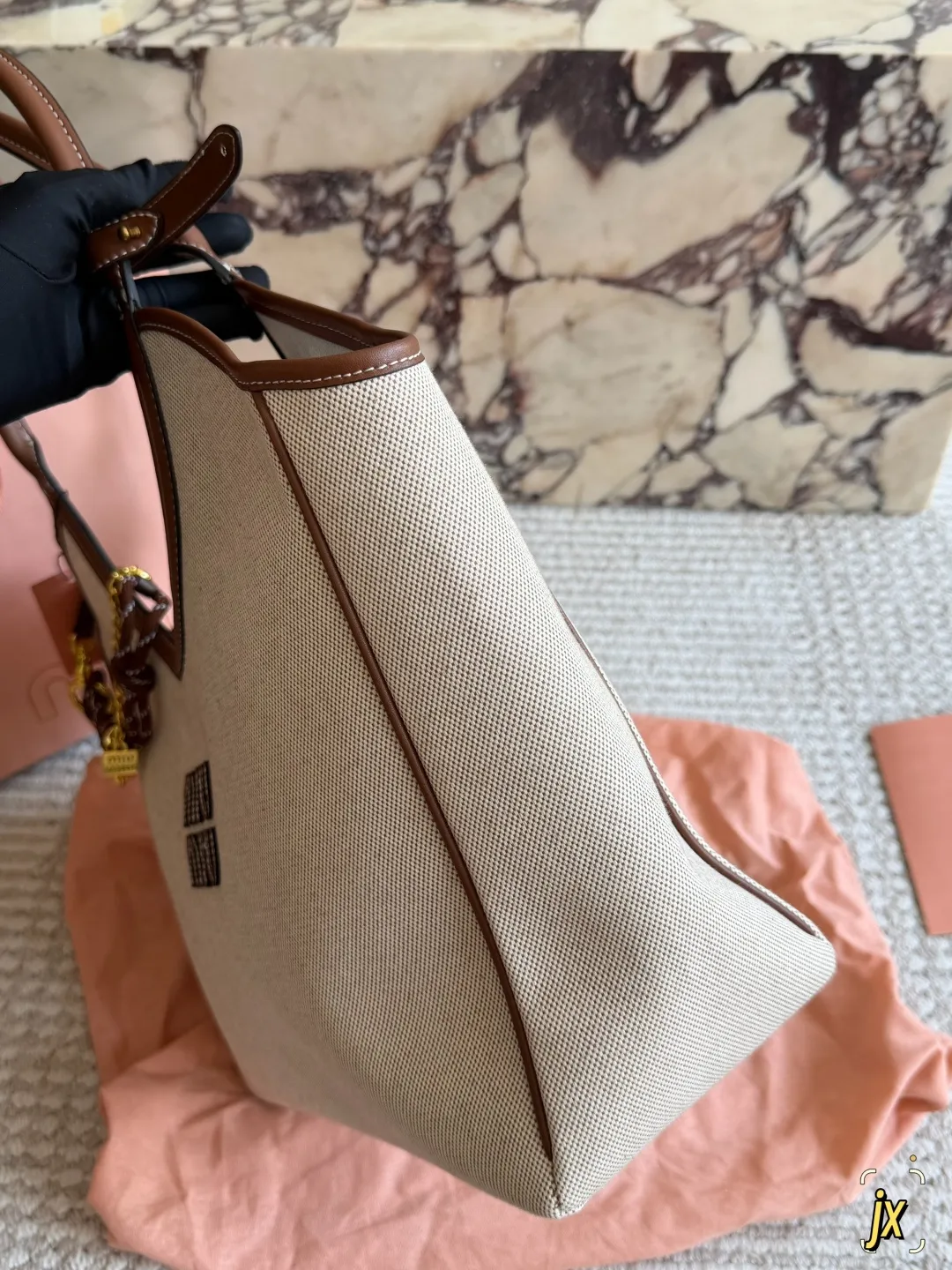 Miu Miu Canvas and Leather Tote Bag D37017969 — view 4