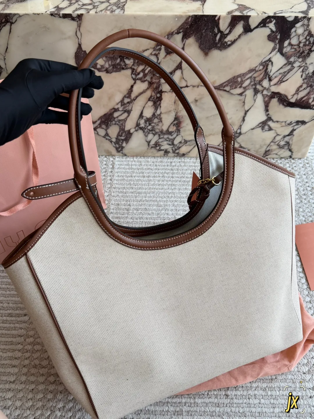 Miu Miu Canvas and Leather Tote Bag D37017969 — view 5