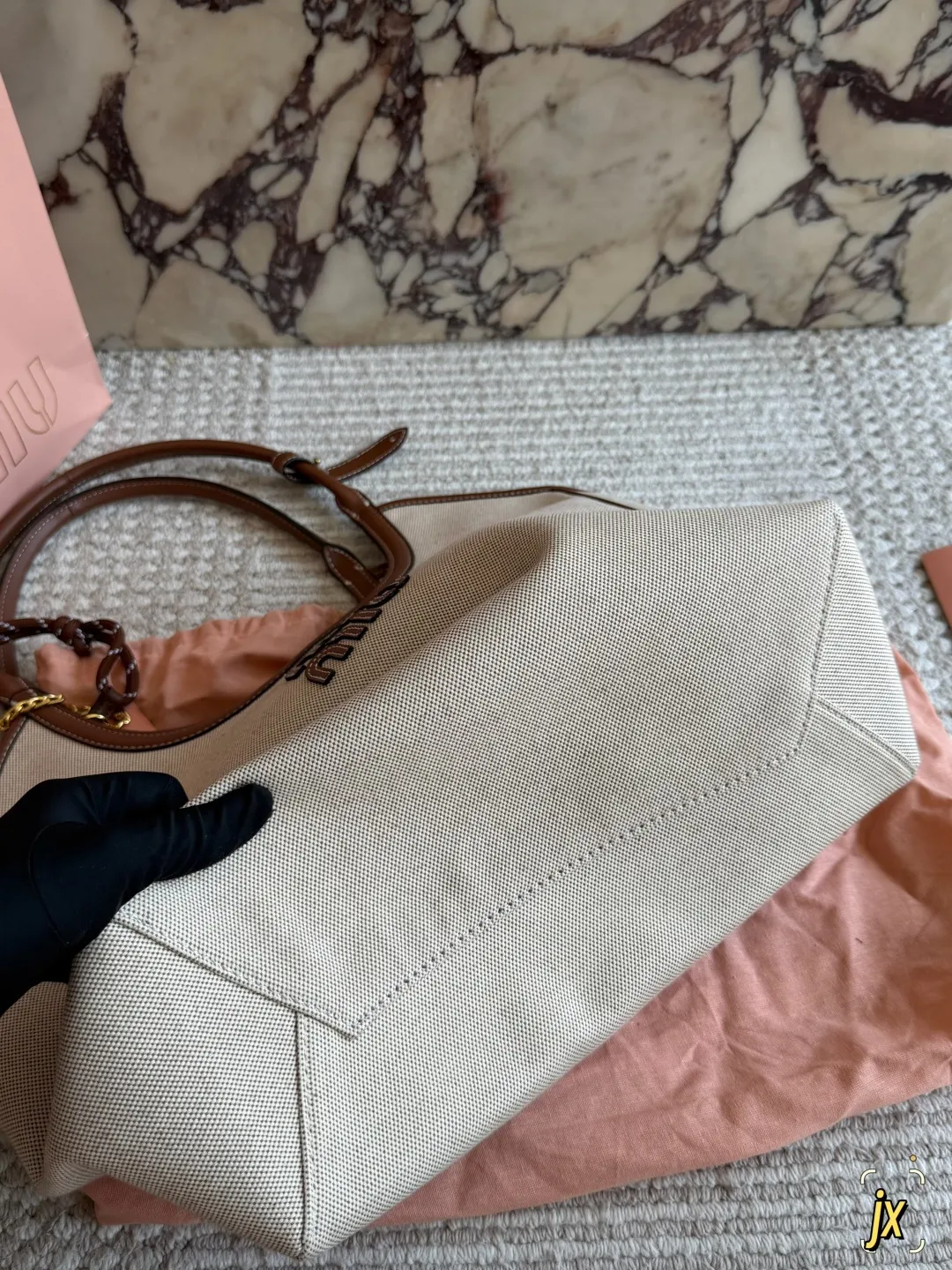 Miu Miu Canvas and Leather Tote Bag D37017969 — view 7
