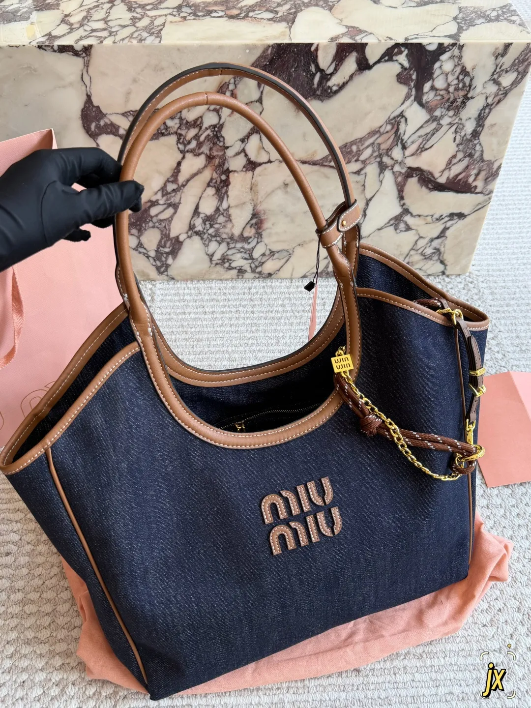 Miu Miu Canvas and Leather Tote Bag D37017969 — view 12