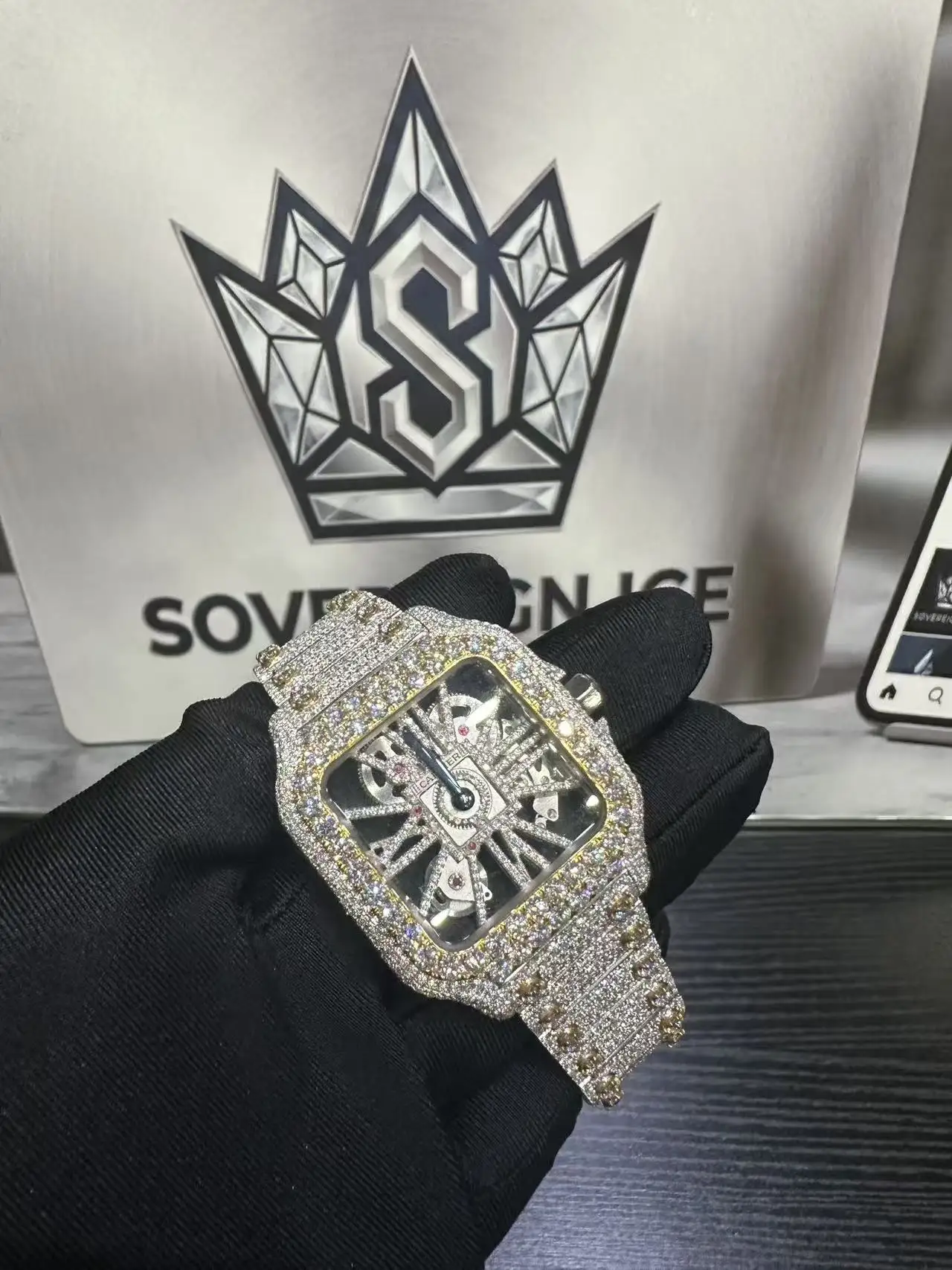 Cartier Santos Skeleton Moissanite Watch WHSA0015 D1008018586