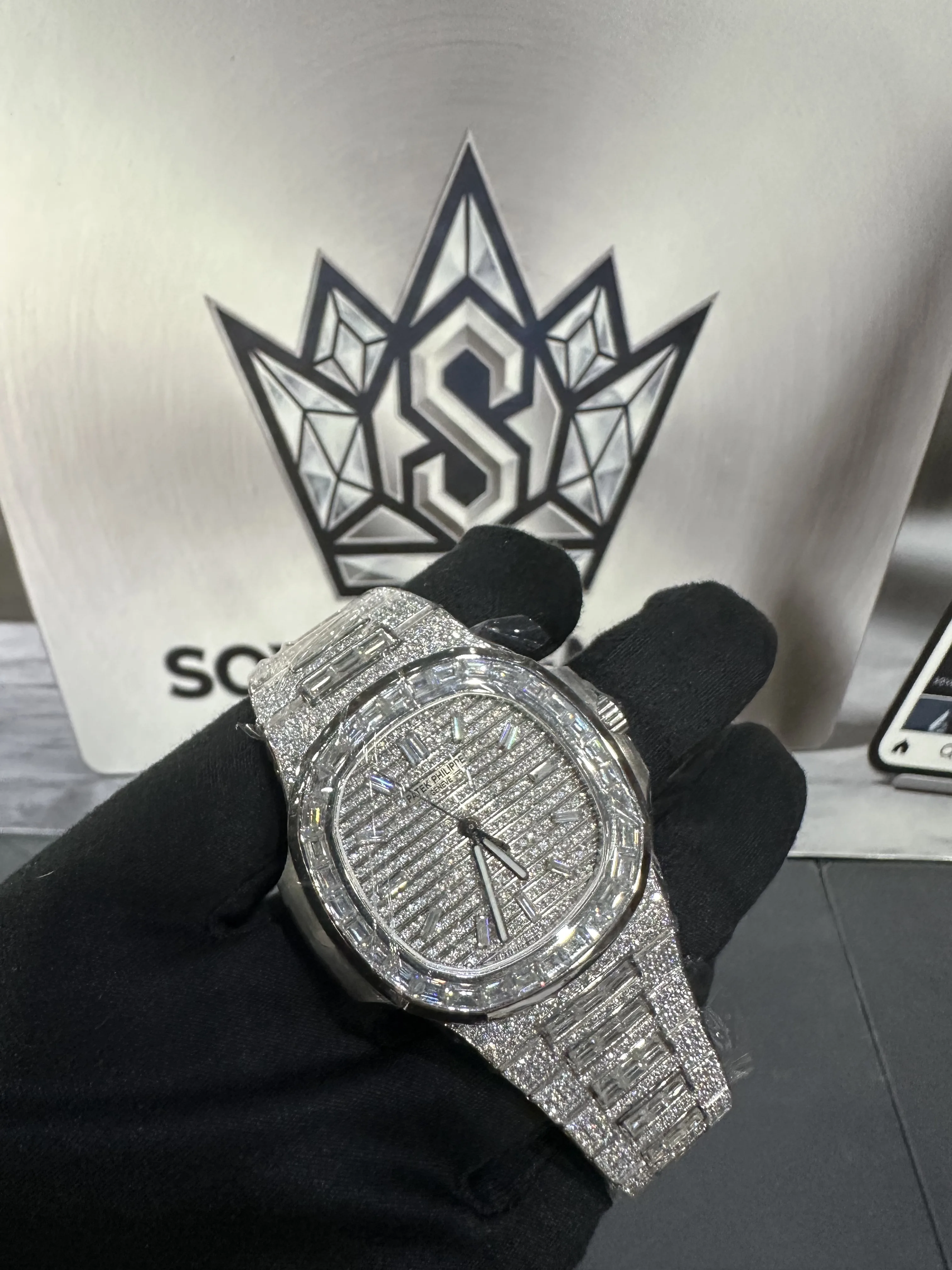 Patek Philippe Nautilus Rectangular Cut VVS Moissanite Watch D1270018603