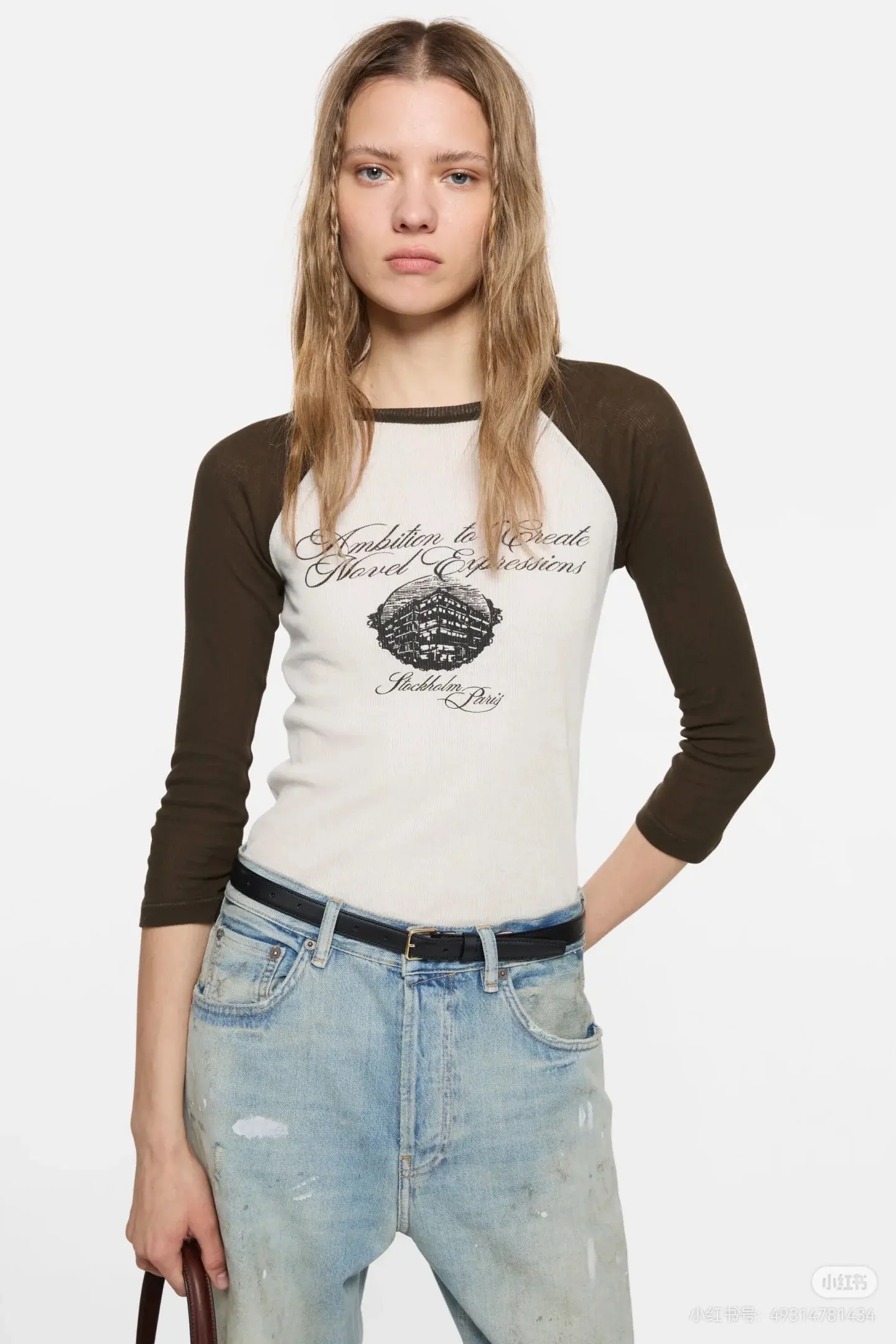 Raglan Sleeve Graphic Ribbed T-Shirt D13522427