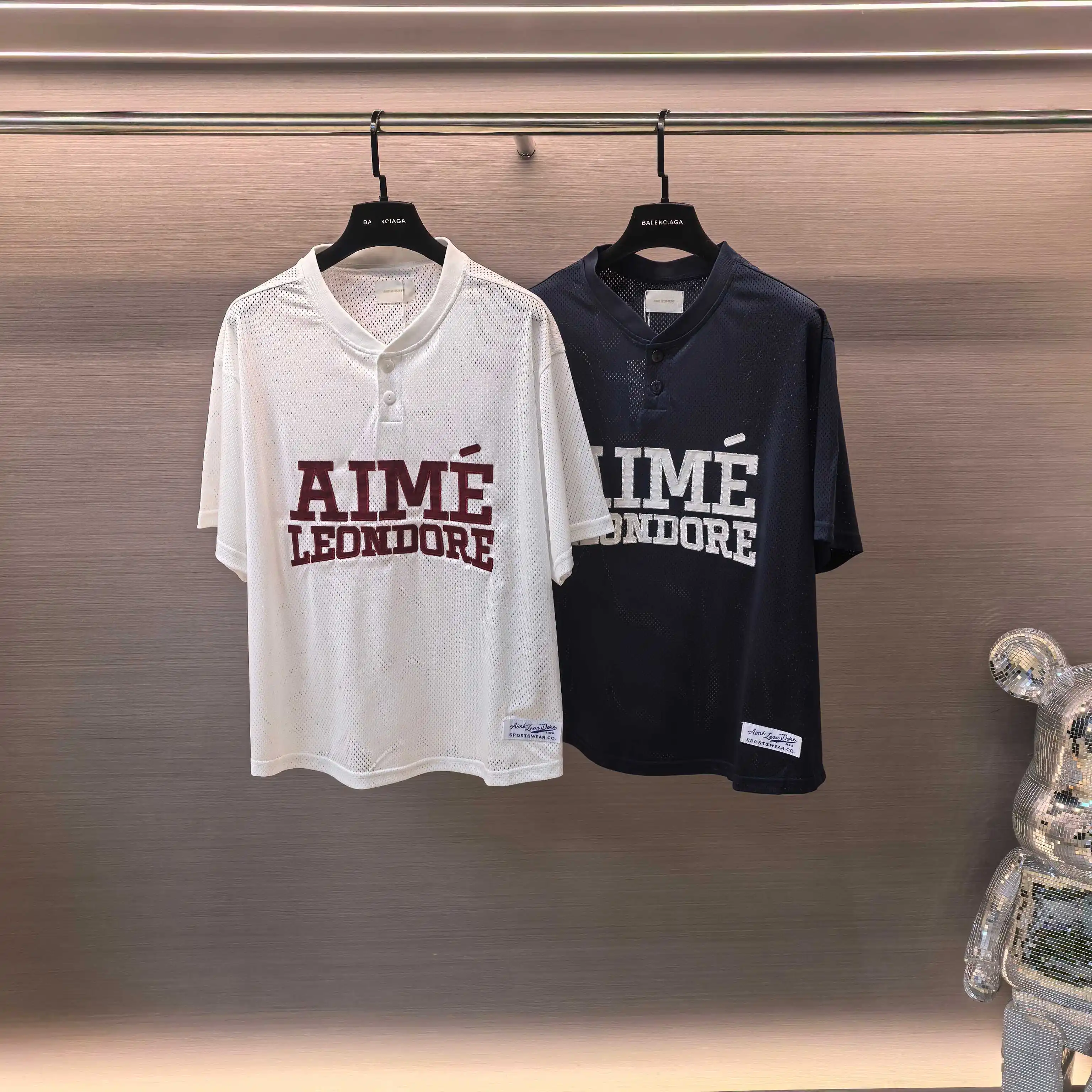 Logo-Print Mesh Henley T-Shirt D13522464