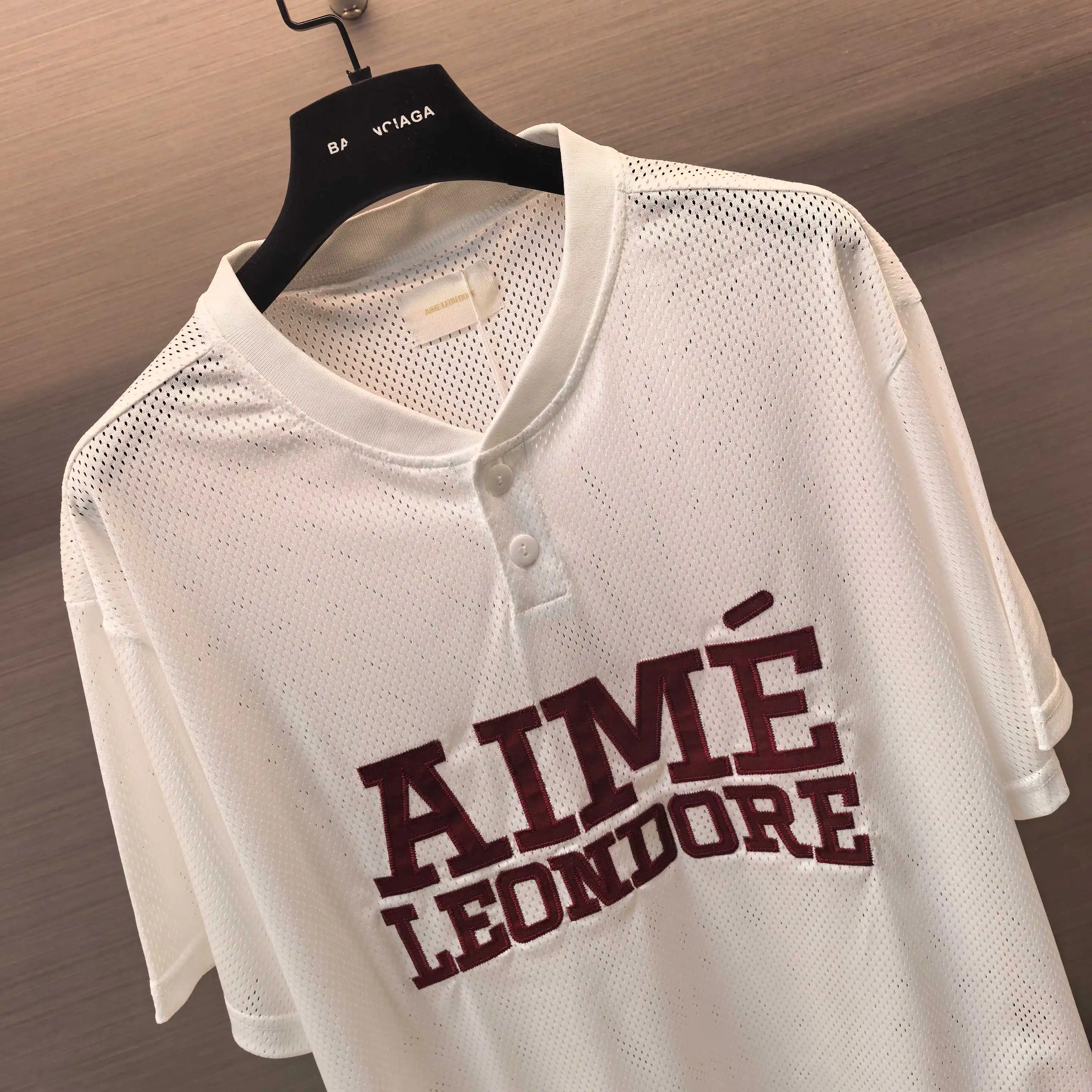 Logo-Print Mesh Henley T-Shirt D13522464 — view 4