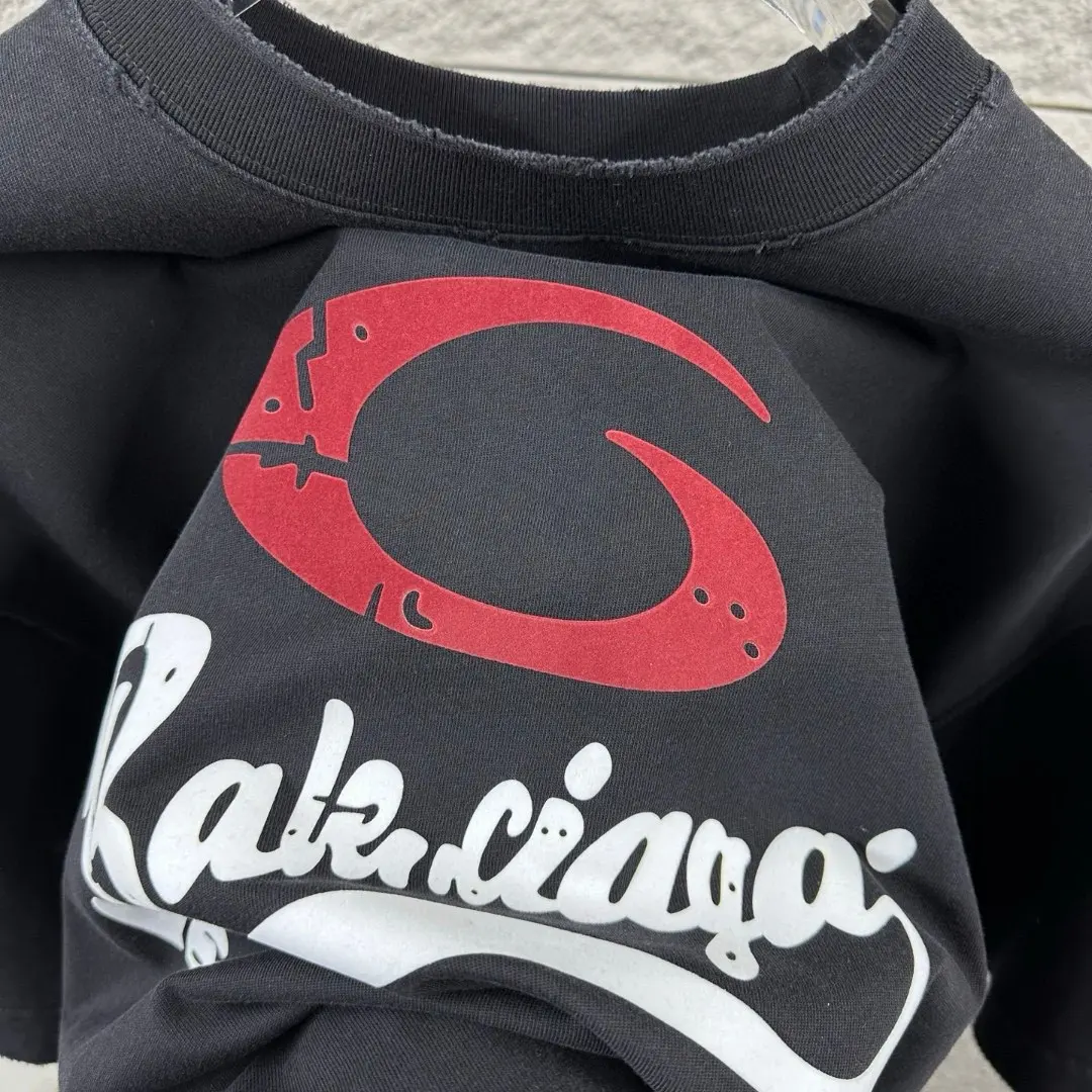 Distressed Flocked Logo Cotton T-Shirt D14512084 — view 5