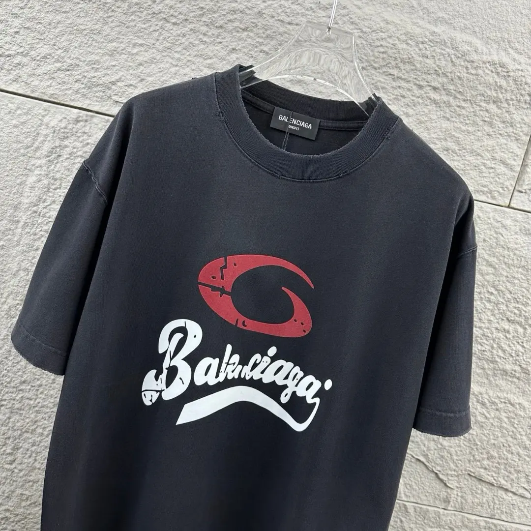 Distressed Flocked Logo Cotton T-Shirt D14512084 — view 8