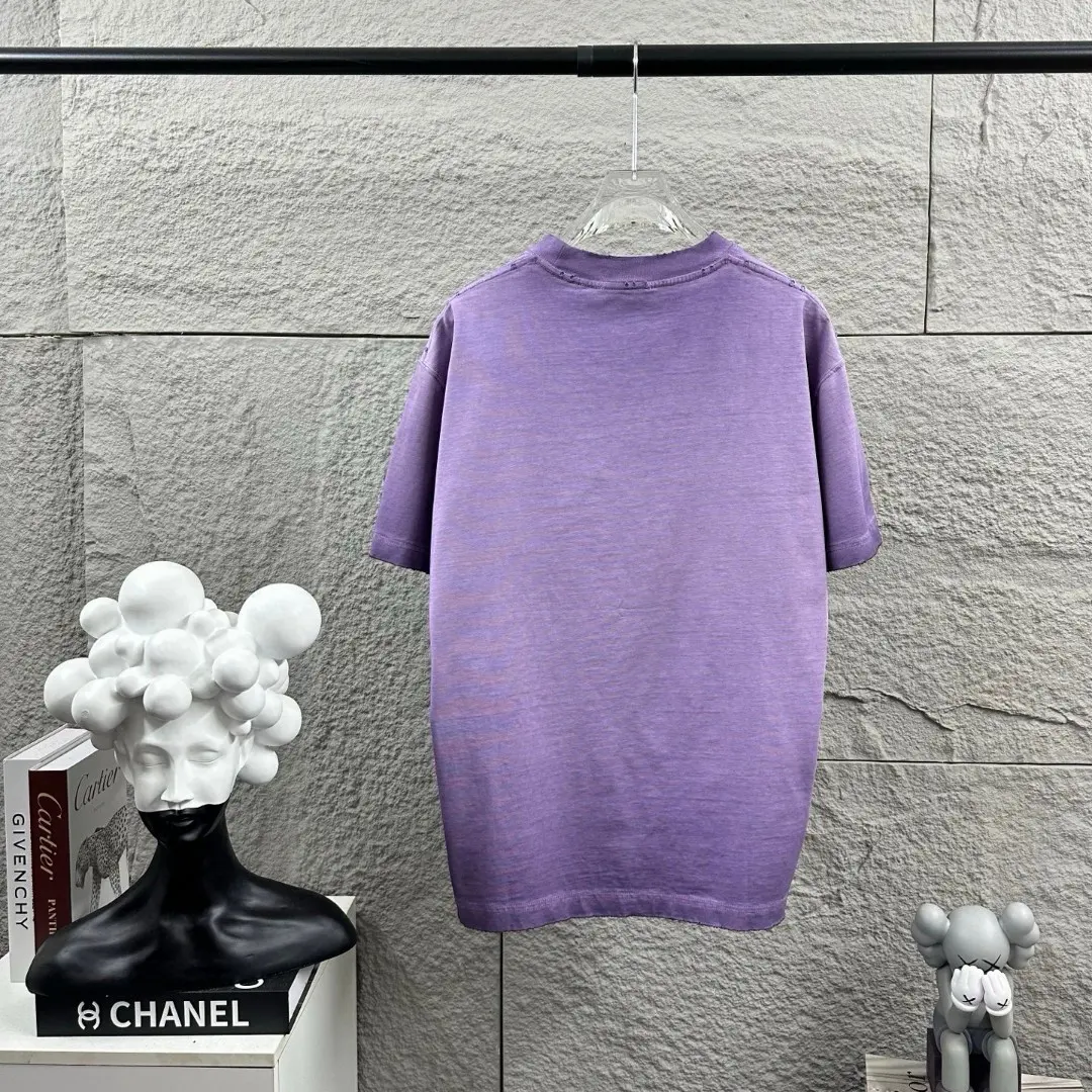 Distressed Flocked Logo Cotton T-Shirt D14512083 — view 5