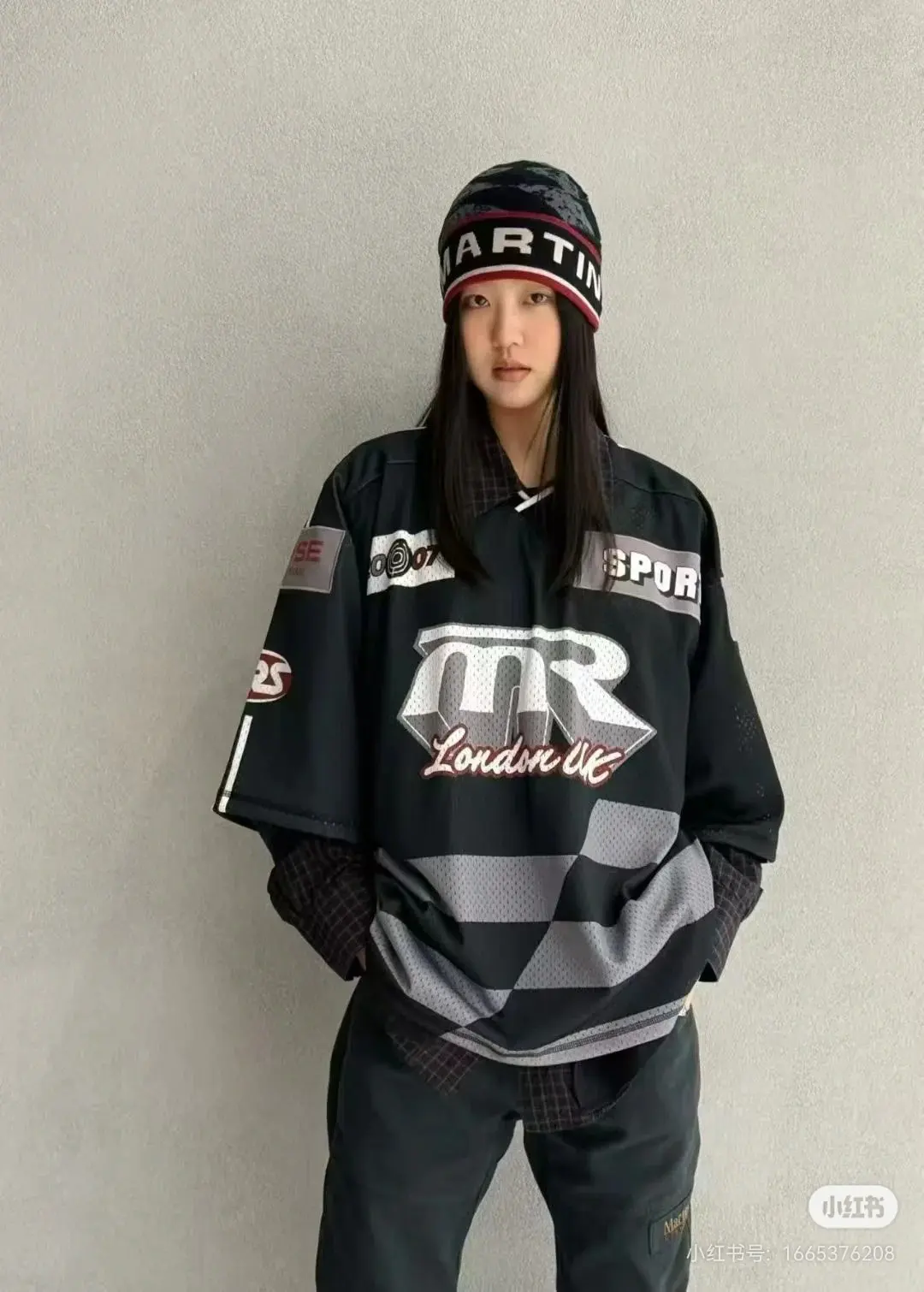Oversized Striped Mesh Football Jersey D14522492
