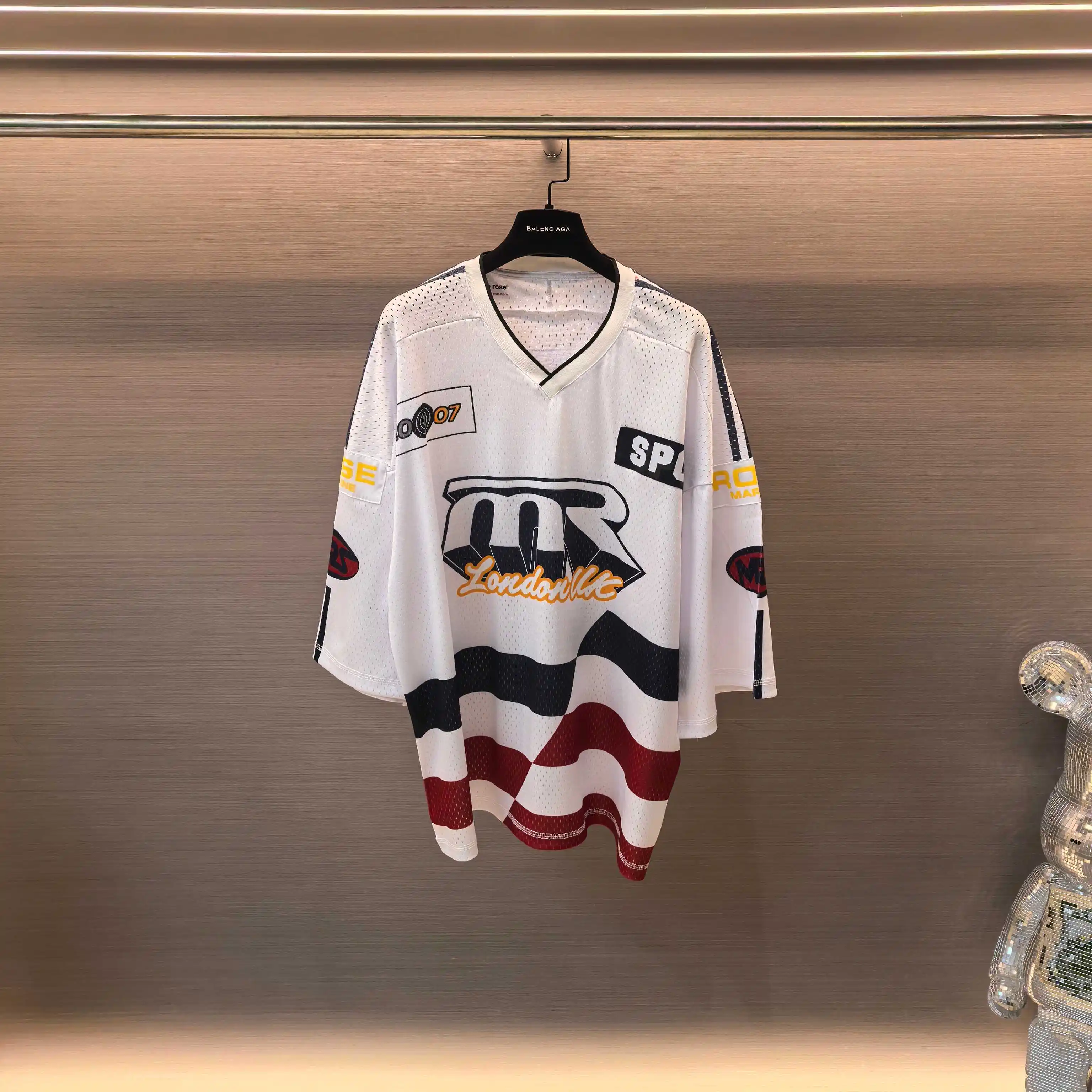 Oversized Striped Mesh Football Jersey D14522489
