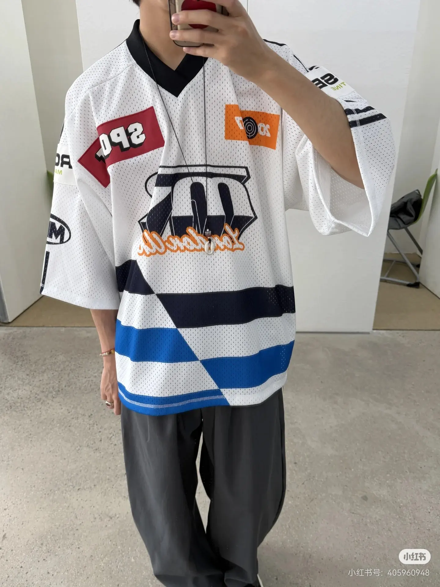 Oversized Striped Mesh Football Jersey D14522490 — view 7
