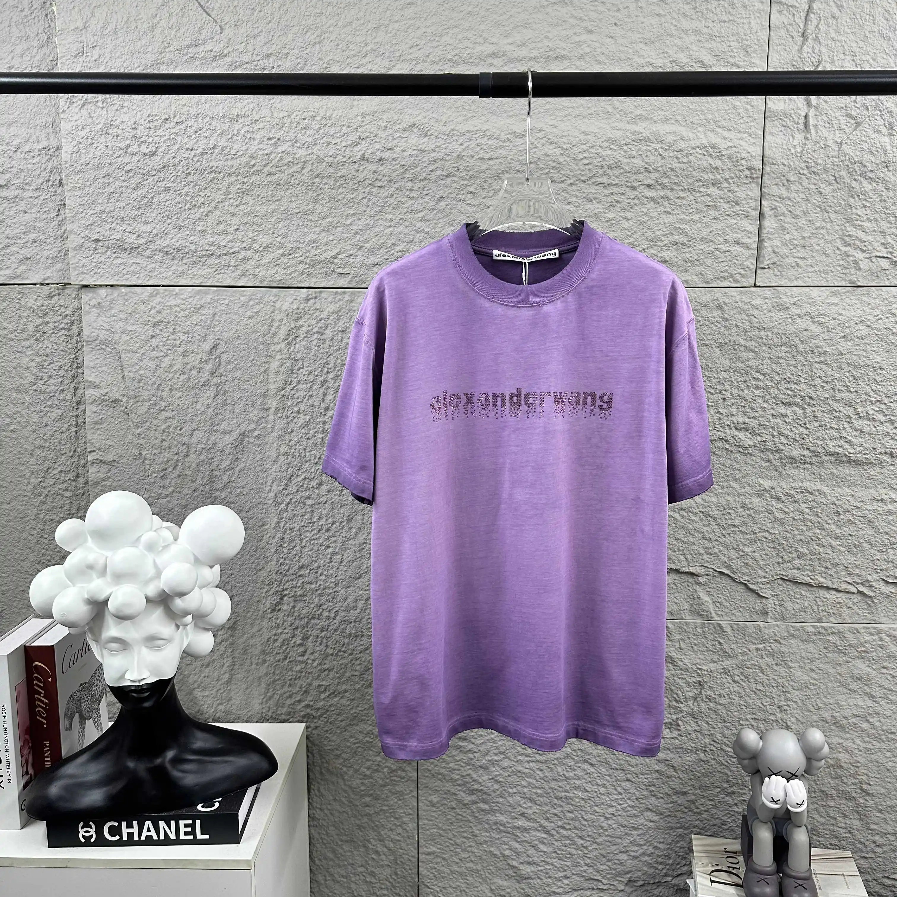 Hot-Fix Crystal Logo Washed Cotton T-Shirt D14512091