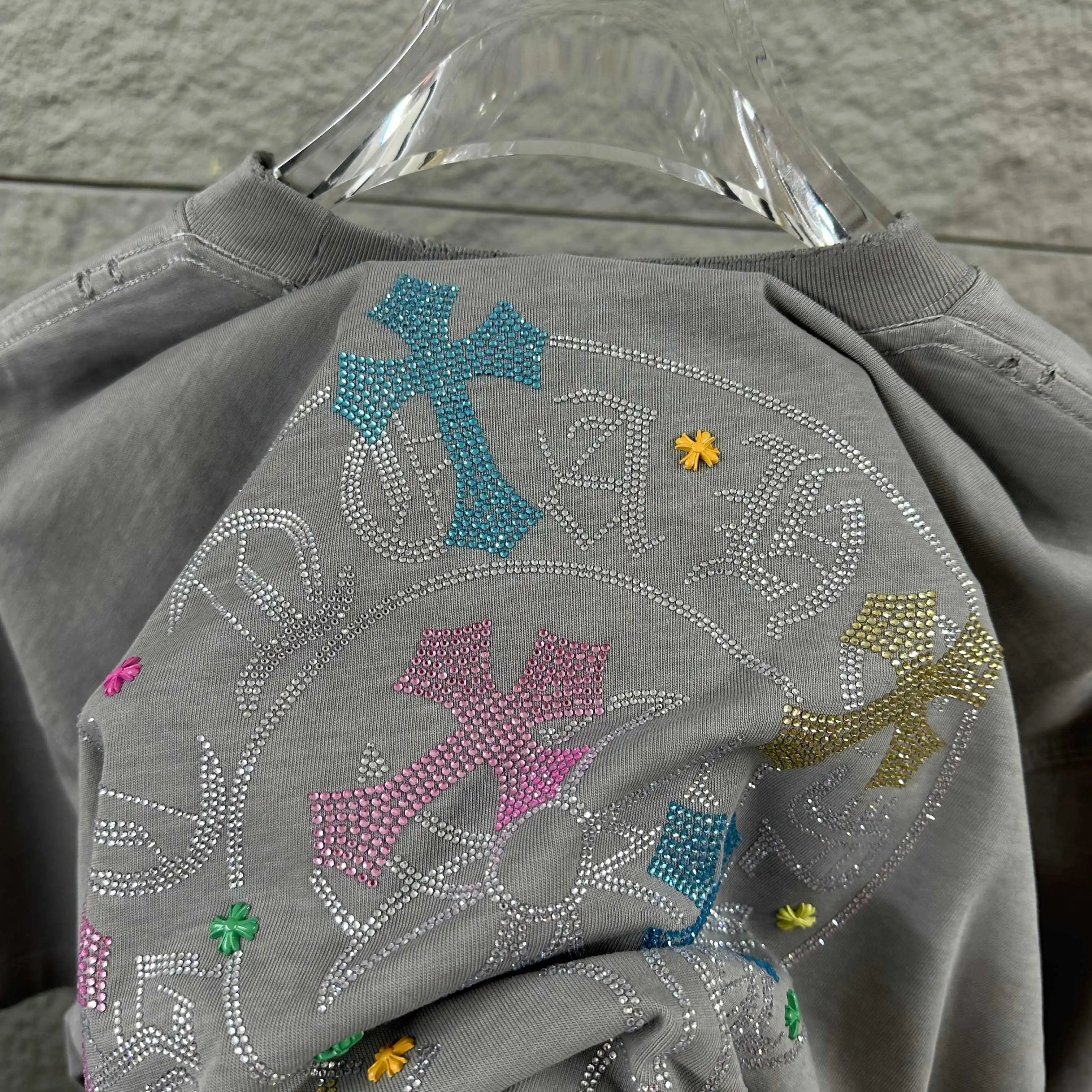 Rhinestone Embellished Distressed Cotton T-Shirt D15012074 — view 6