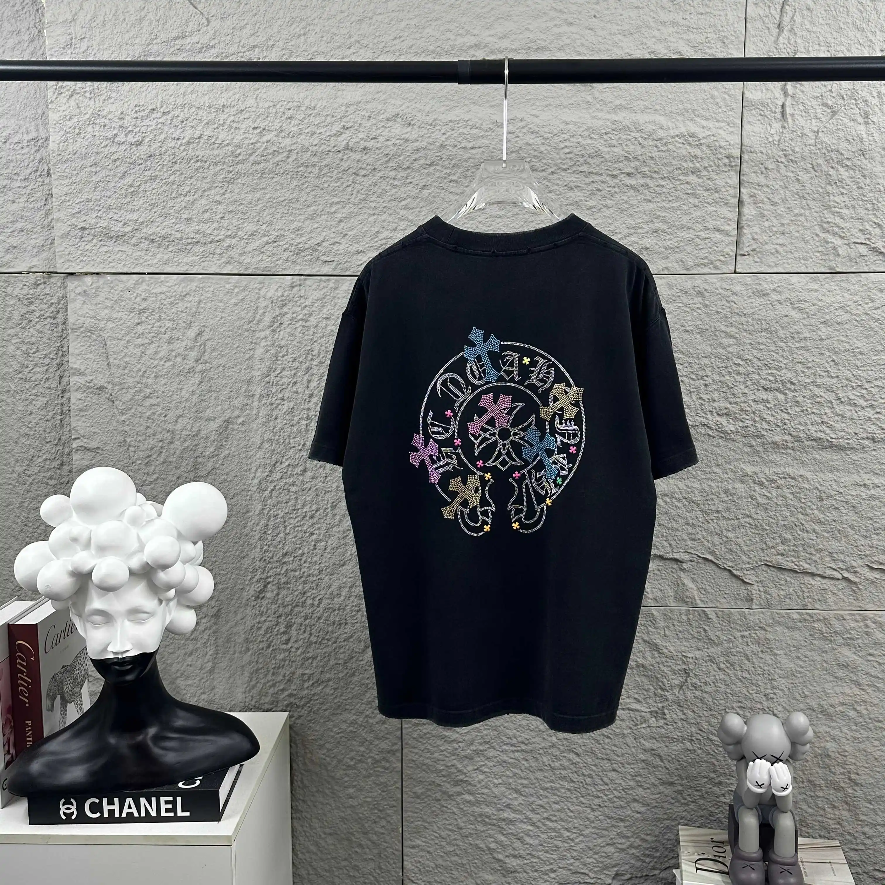 Rhinestone Horseshoe Logo Cotton T-Shirt D15012075