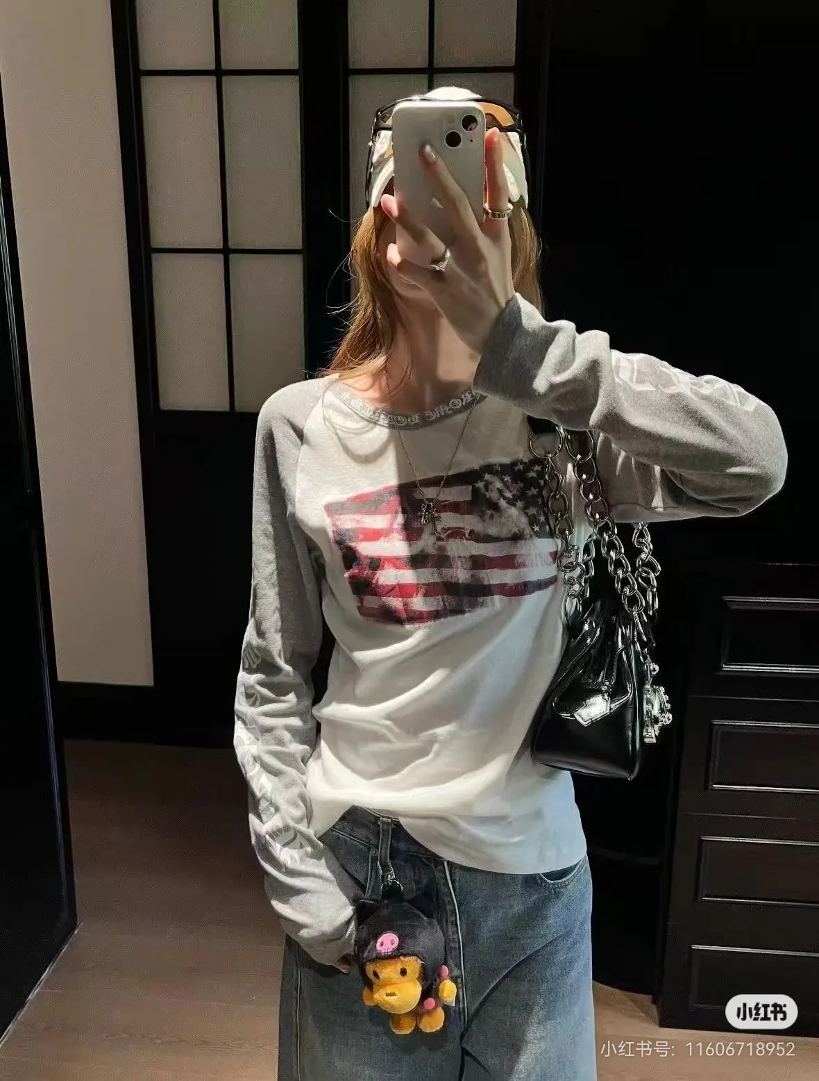 American Flag Print Raglan Long-Sleeve T-Shirt D15522466