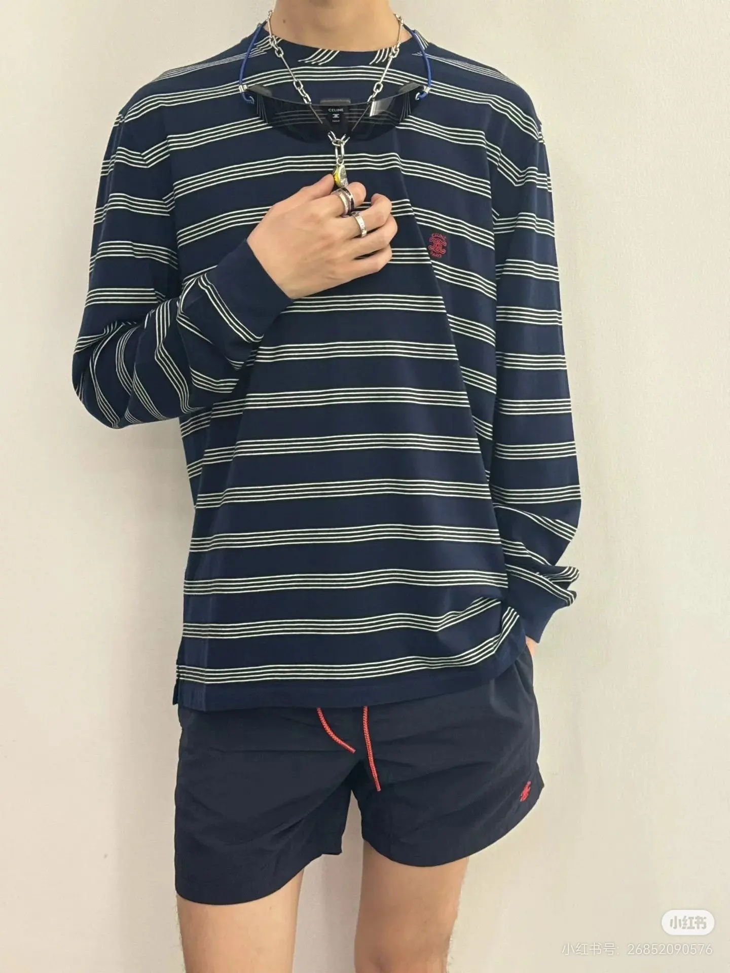 Triomphe Embroidered Striped Long-Sleeve T-Shirt D15522391 — view 2