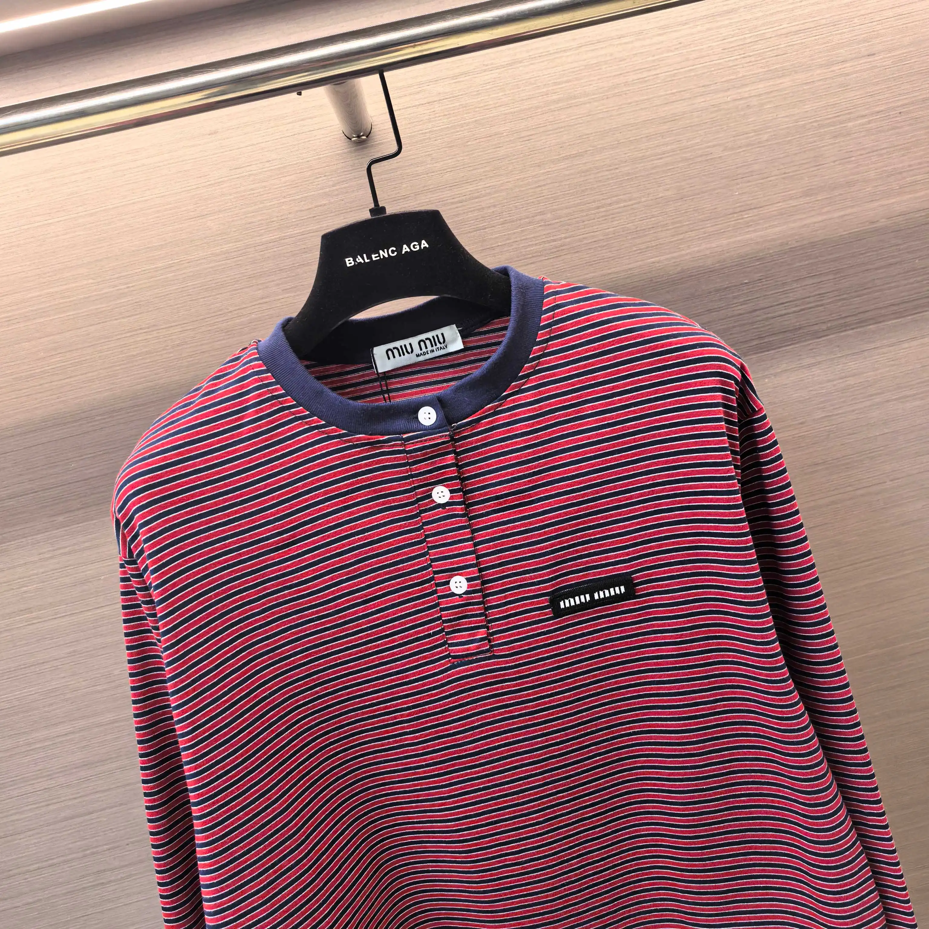 Striped Cotton-Jersey Henley Top D16522482 — view 3