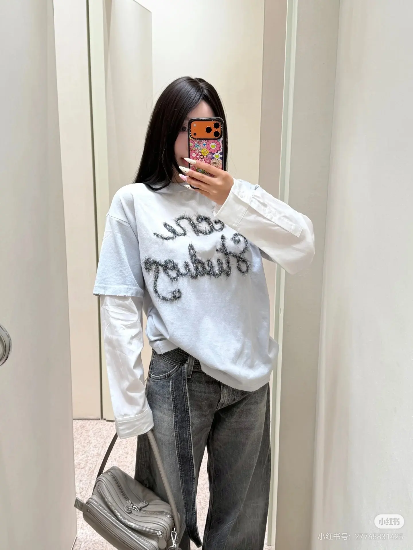 Layered Flocked Logo Long-Sleeve T-Shirt D16522487