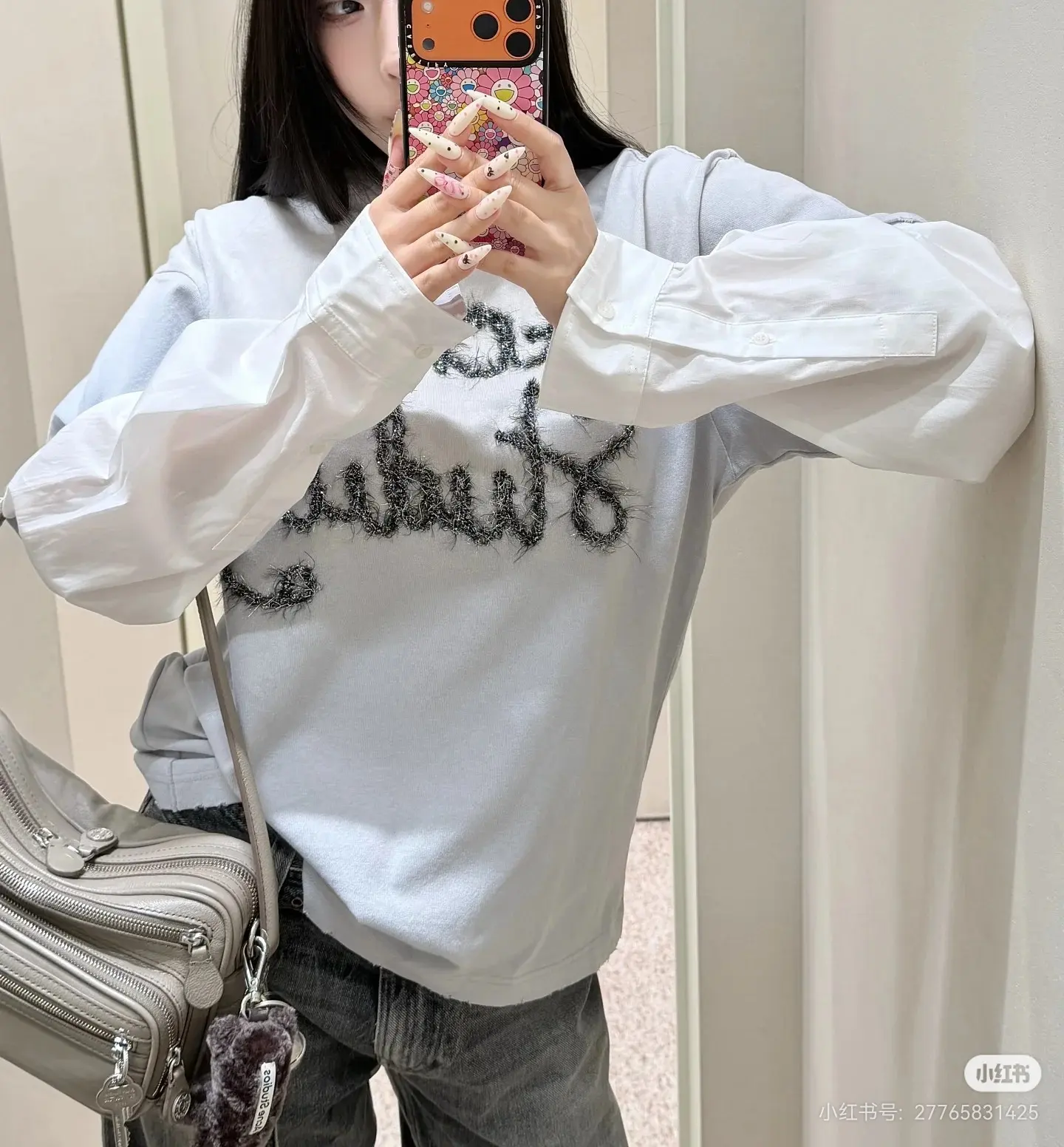 Layered Flocked Logo Long-Sleeve T-Shirt D16522487 — view 2