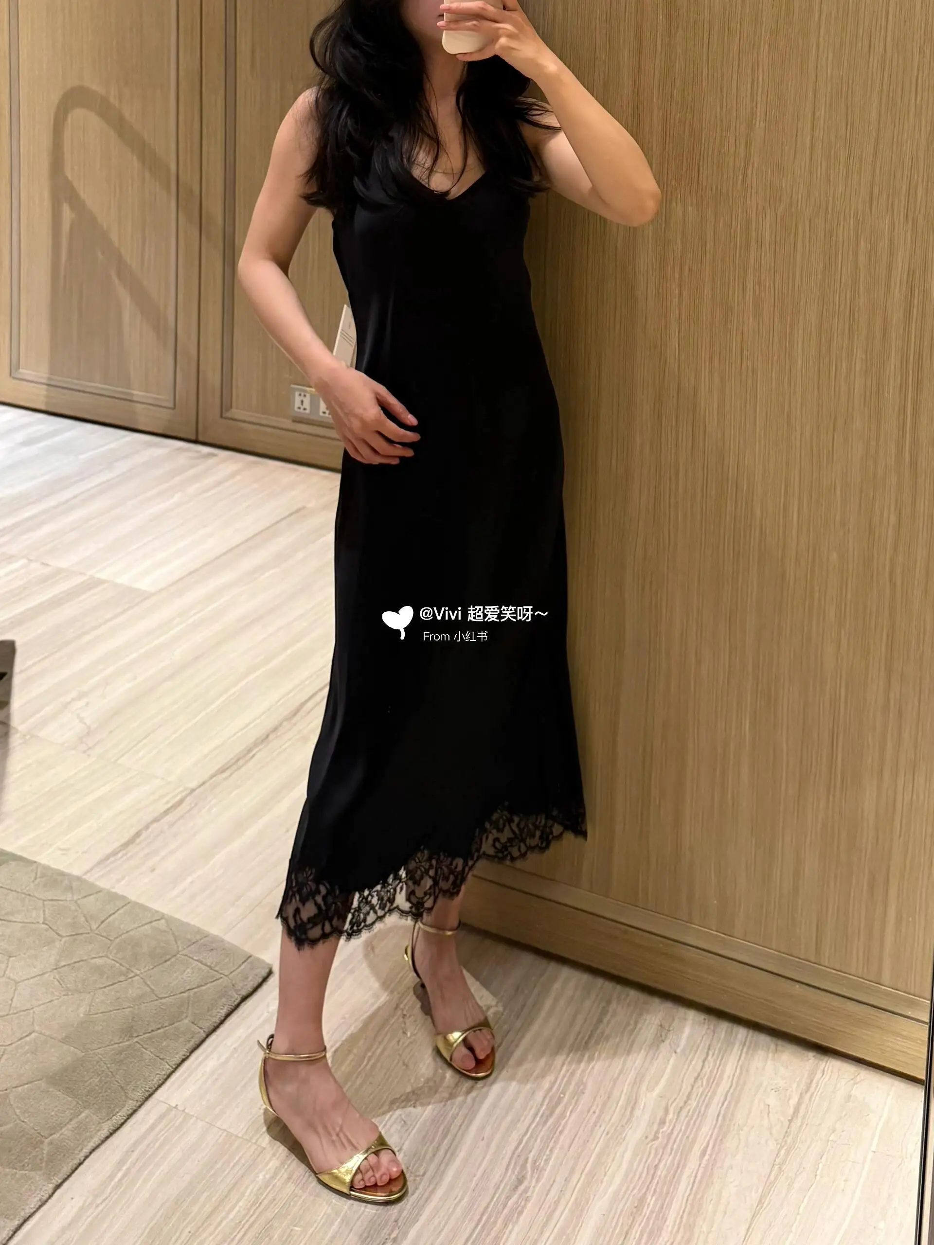 Lace-Trimmed Silk Slip Midi Dress D17022454 — view 2