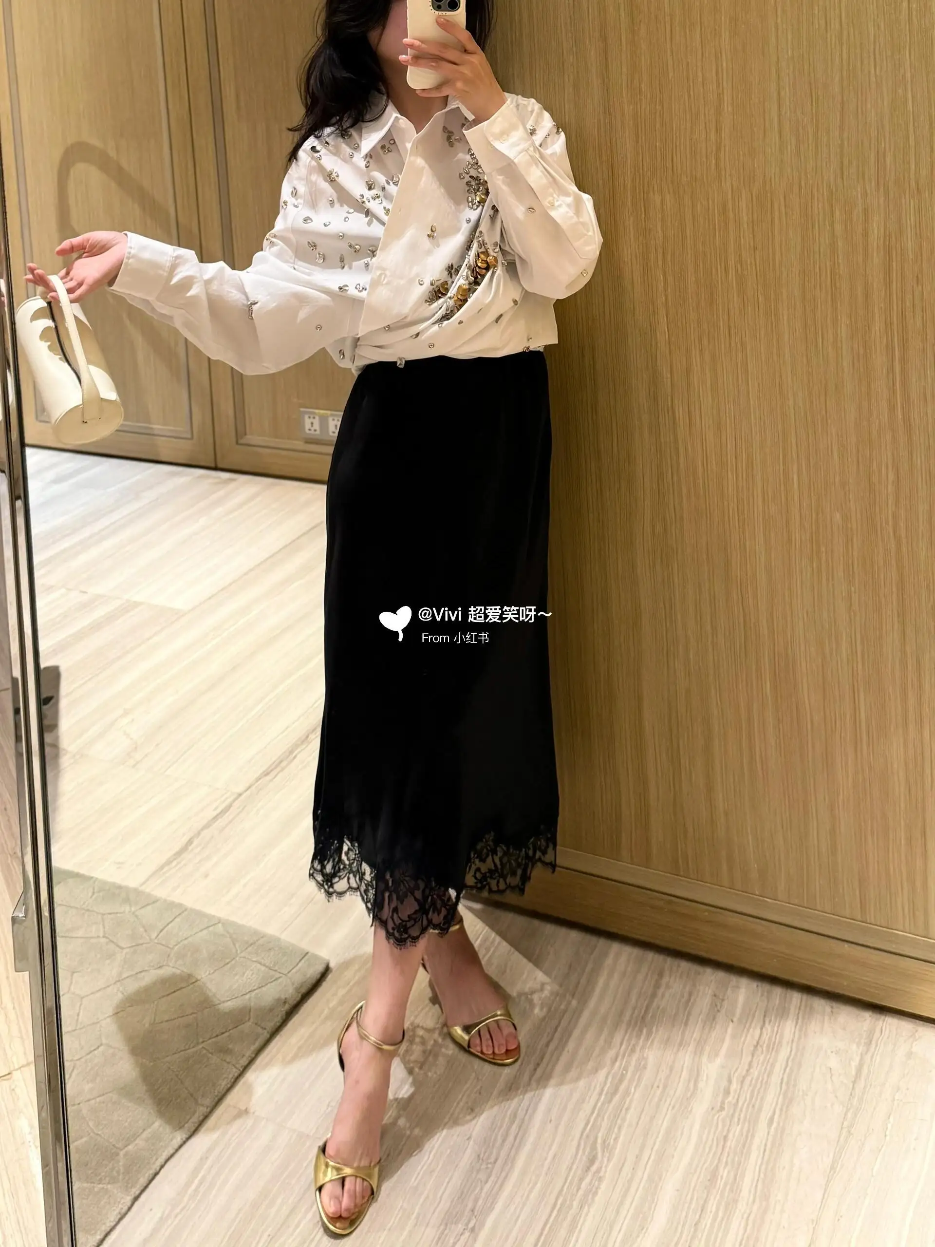 Lace-Trimmed Silk Slip Midi Dress D17022454 — view 5