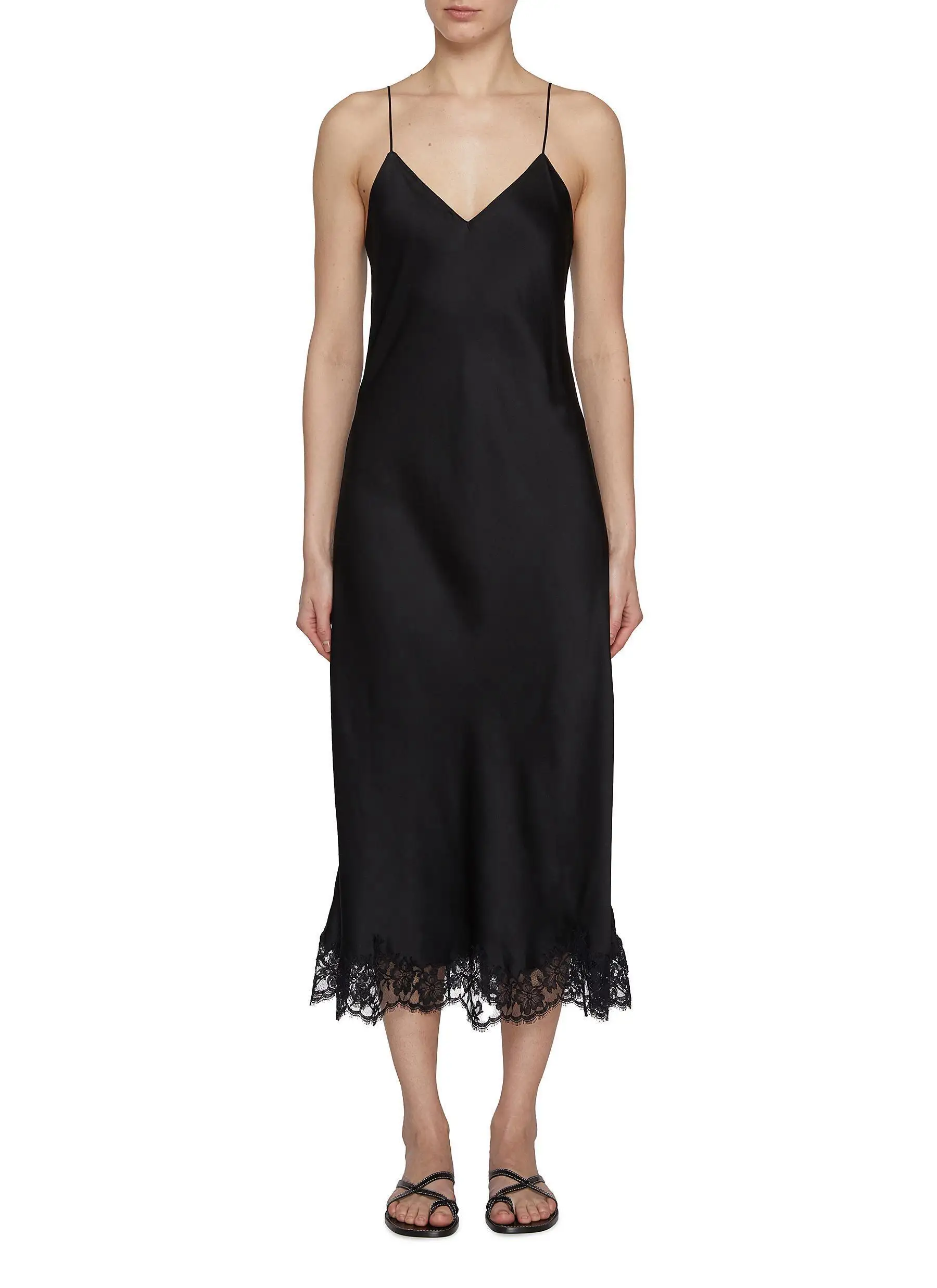 Lace-Trimmed Silk Slip Midi Dress D17022454 — view 6