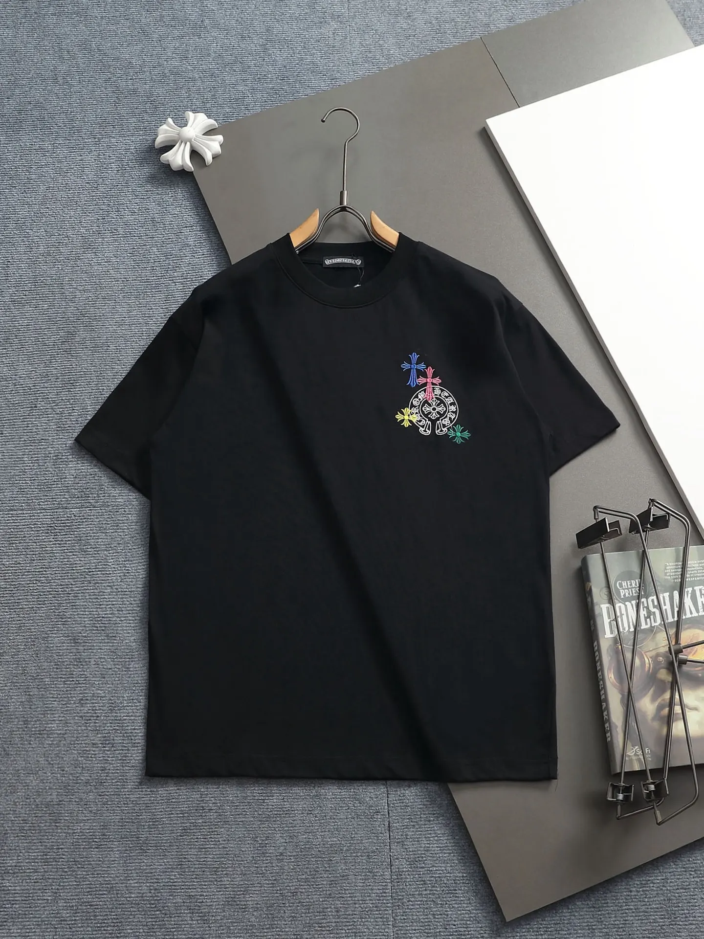 Embroidered Horseshoe Cross Cotton T-Shirt D17514189