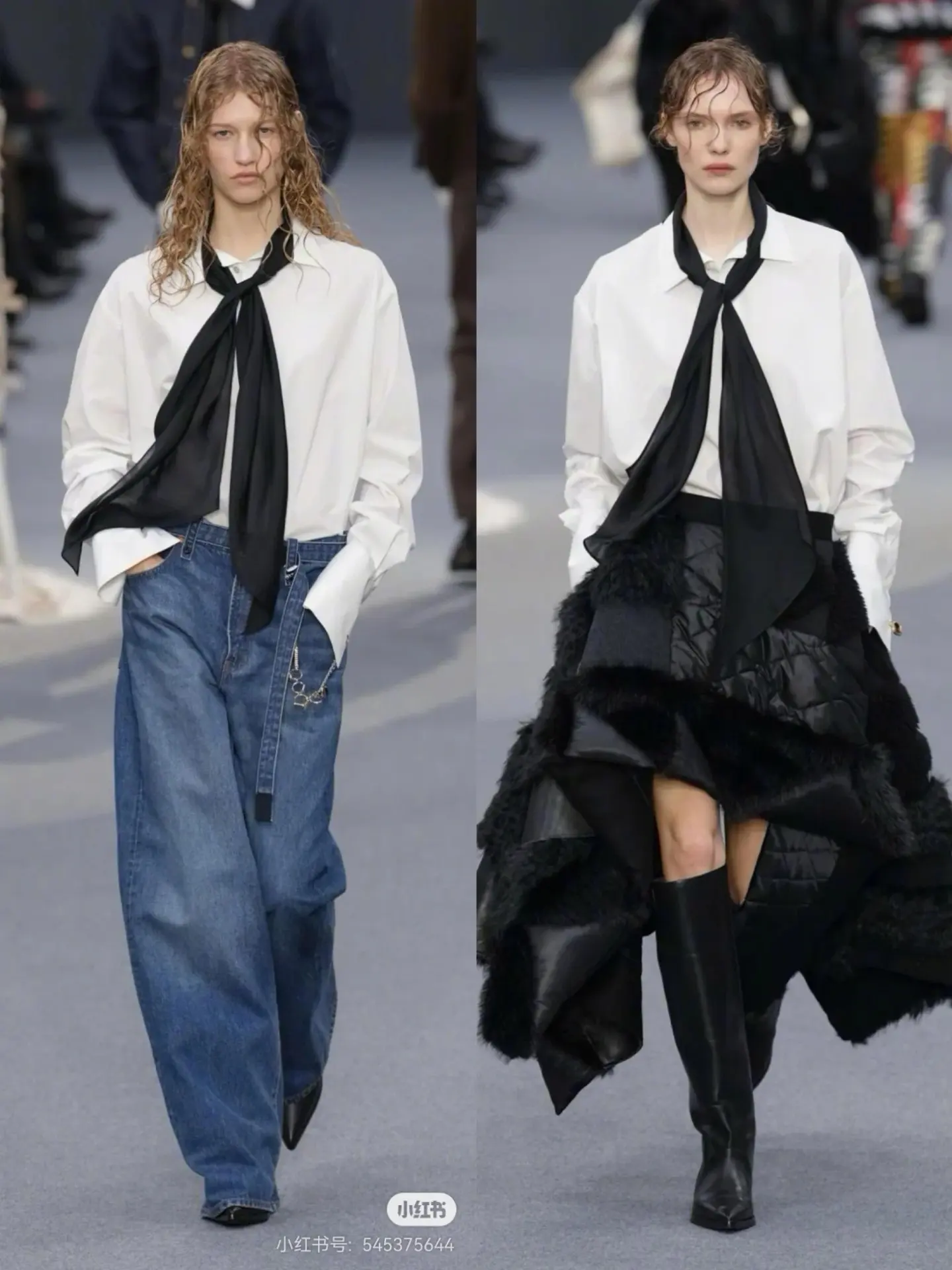 Tie-Neck Poplin Shirt with Chiffon Scarf D18522414 — view 8