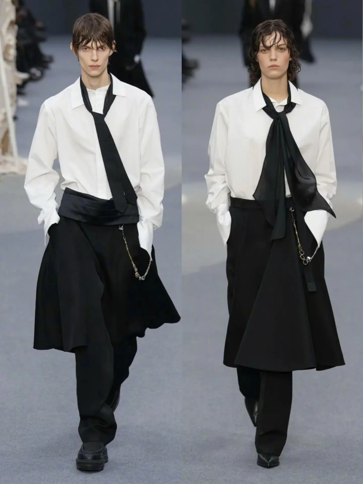 Tie-Neck Poplin Shirt with Chiffon Scarf D18522414 — view 9