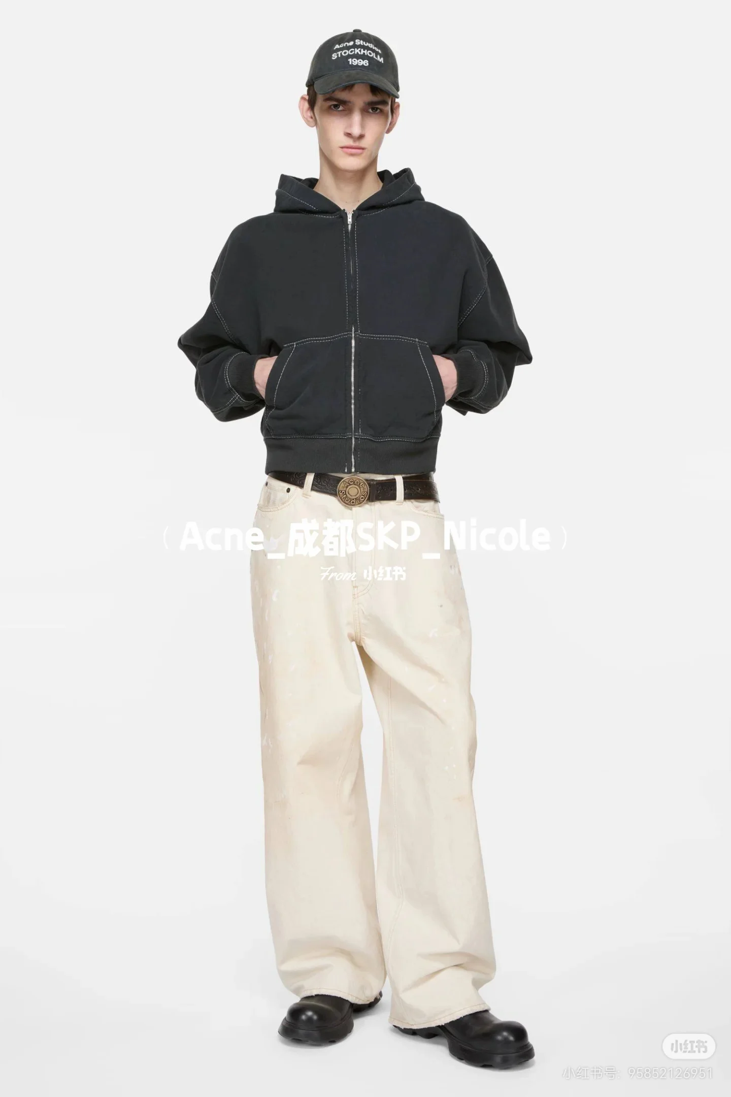 Logo Embroidered Contrast-Stitch Zip-Up Hoodie D20522370