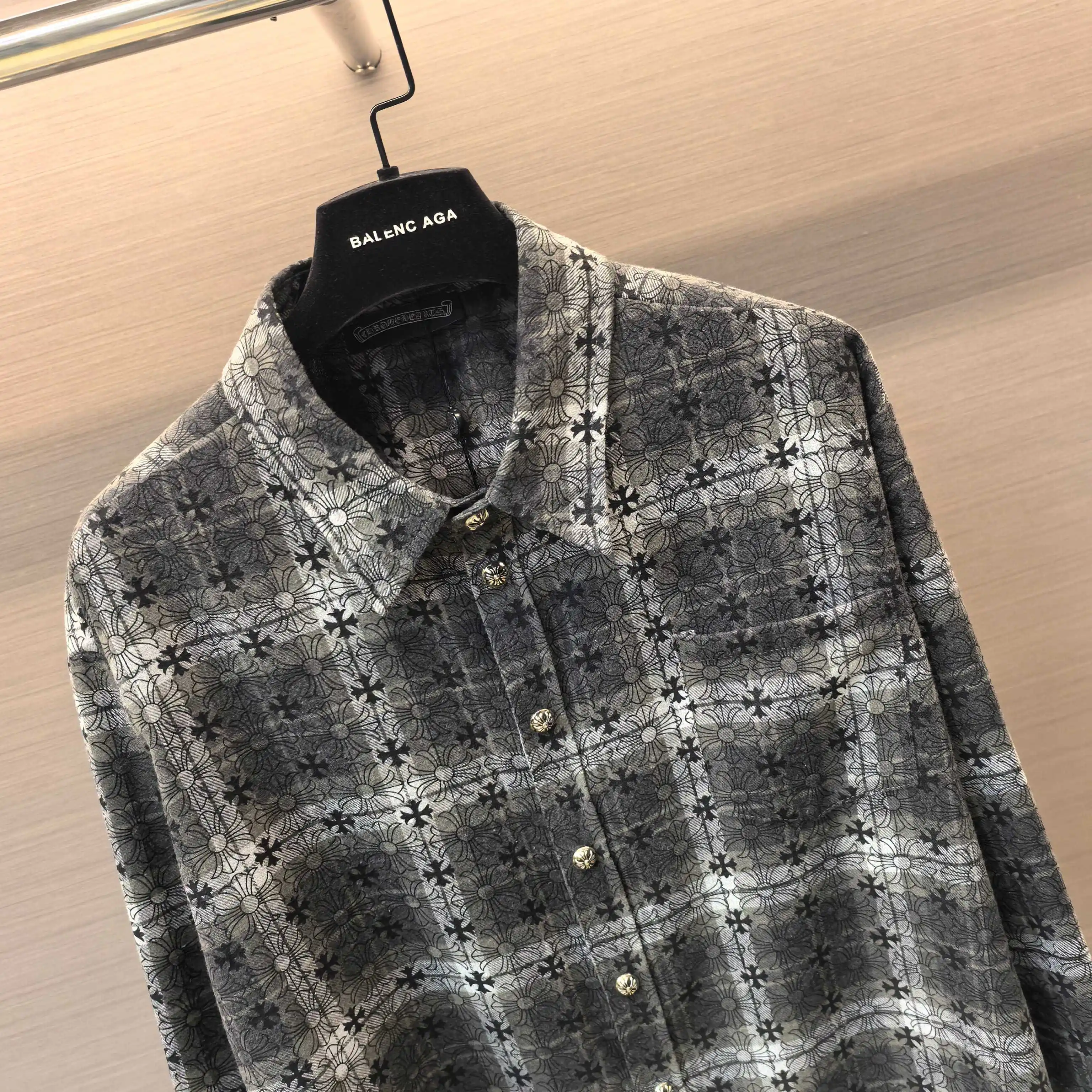Chrome Hearts Plaid Flannel Shirt with Leather Cross Patches D21522485 — view 3