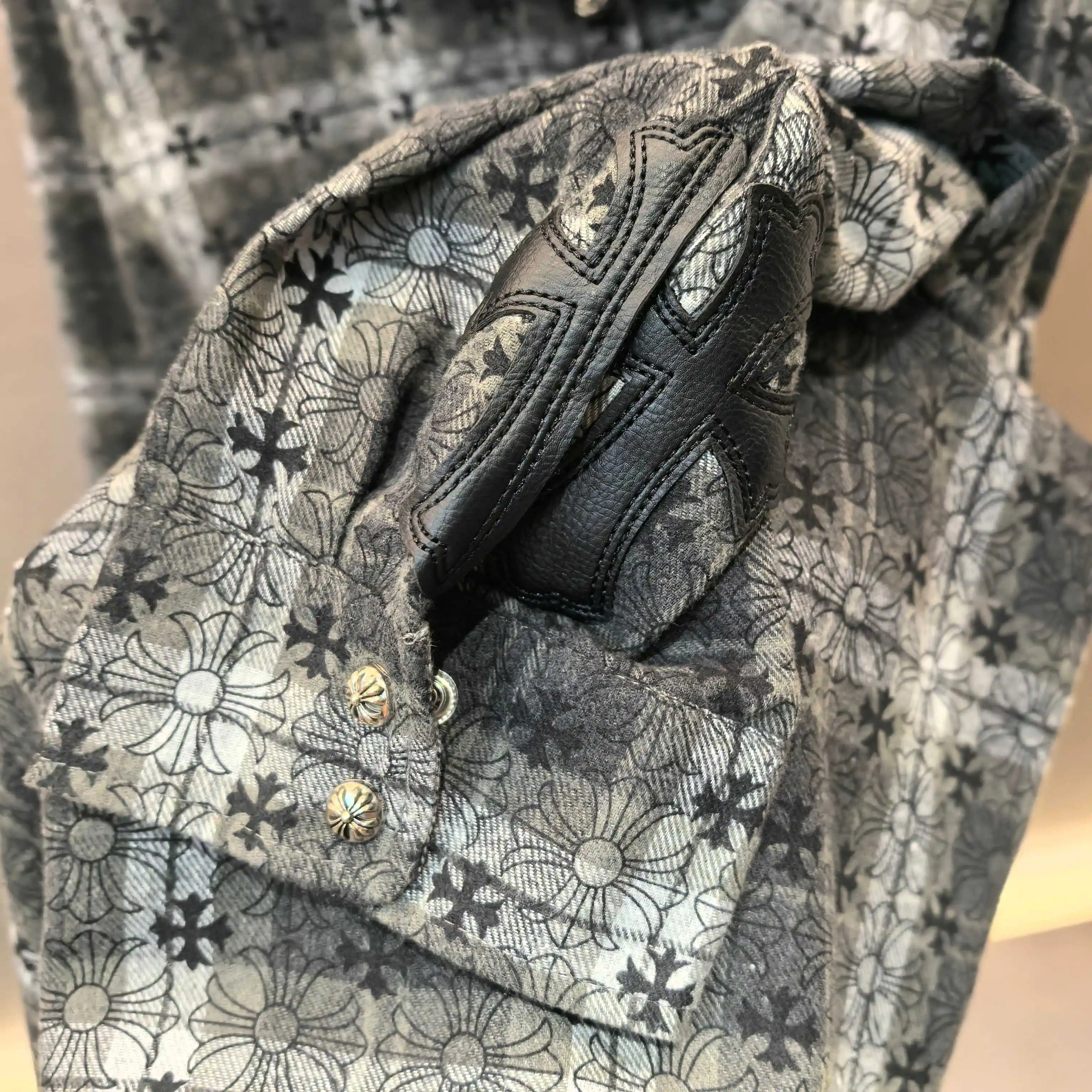 Chrome Hearts Plaid Flannel Shirt with Leather Cross Patches D21522485 — view 5