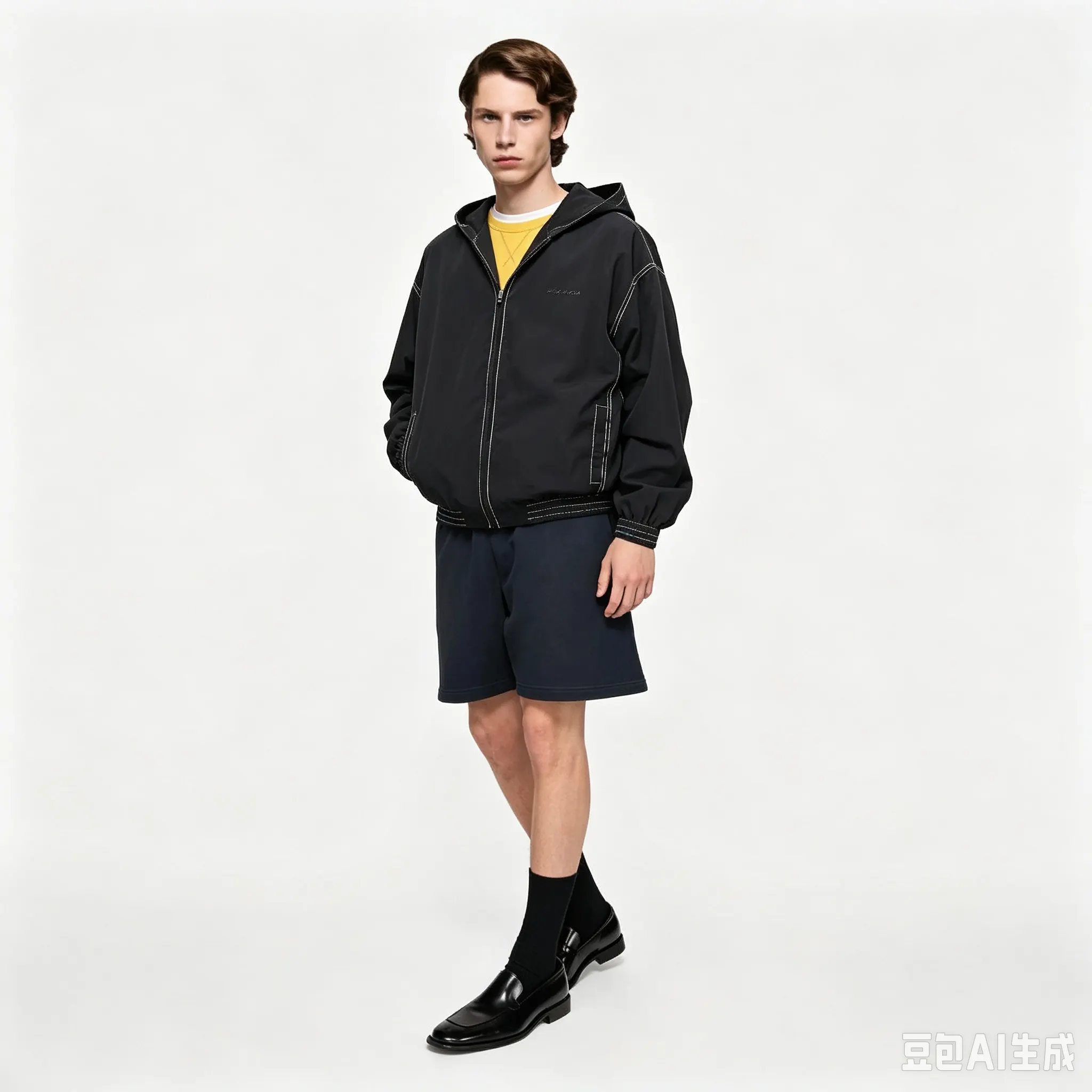 Contrast Stitch Hooded Zip-Up Jacket D22022344 — view 5