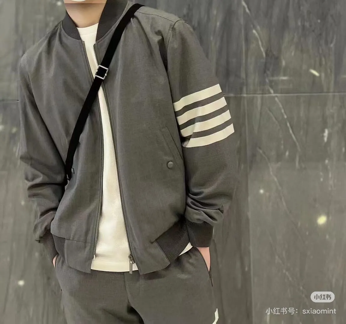Four-Bar Stripe Cotton Bomber Jacket D22513430 — view 4