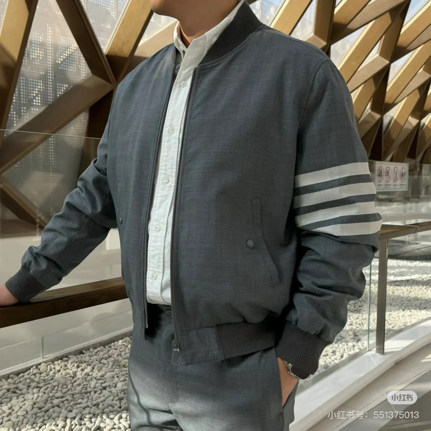 Four-Bar Stripe Cotton Bomber Jacket D22513430 — view 11