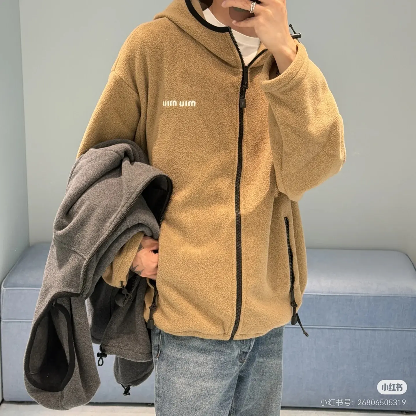 Logo-Embroidered Fleece Zip-Up Hoodie D23522407 — view 3