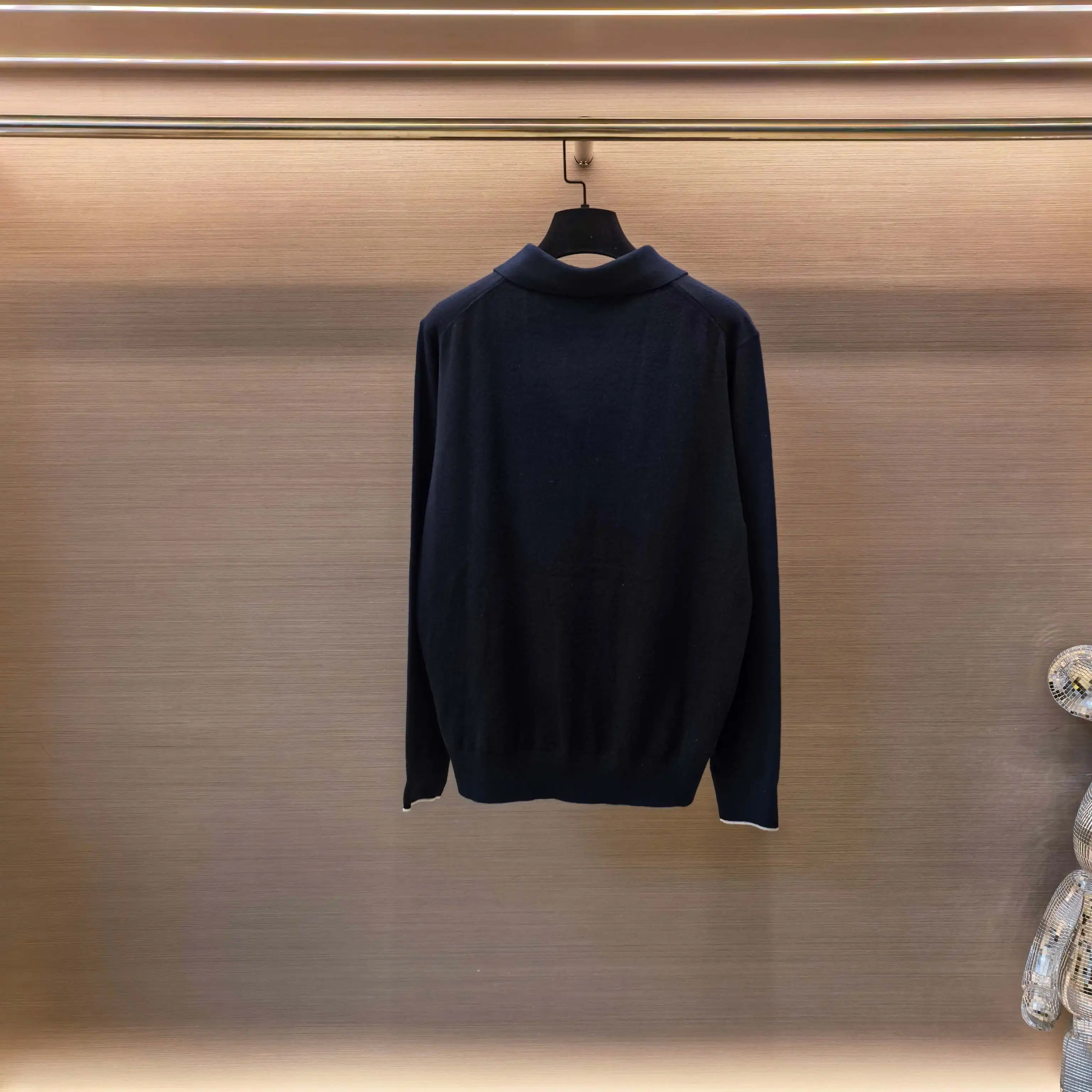 Silk and Wool-Blend Long-Sleeve Knit Polo D25022358 — view 3