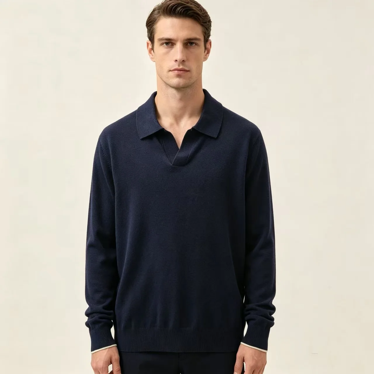 Silk and Wool-Blend Long-Sleeve Polo Sweater D25022359 — view 6