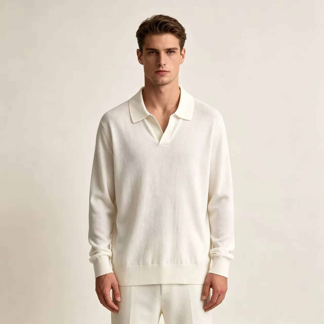 Silk and Wool-Blend Long-Sleeve Polo Sweater D25022359 — view 8