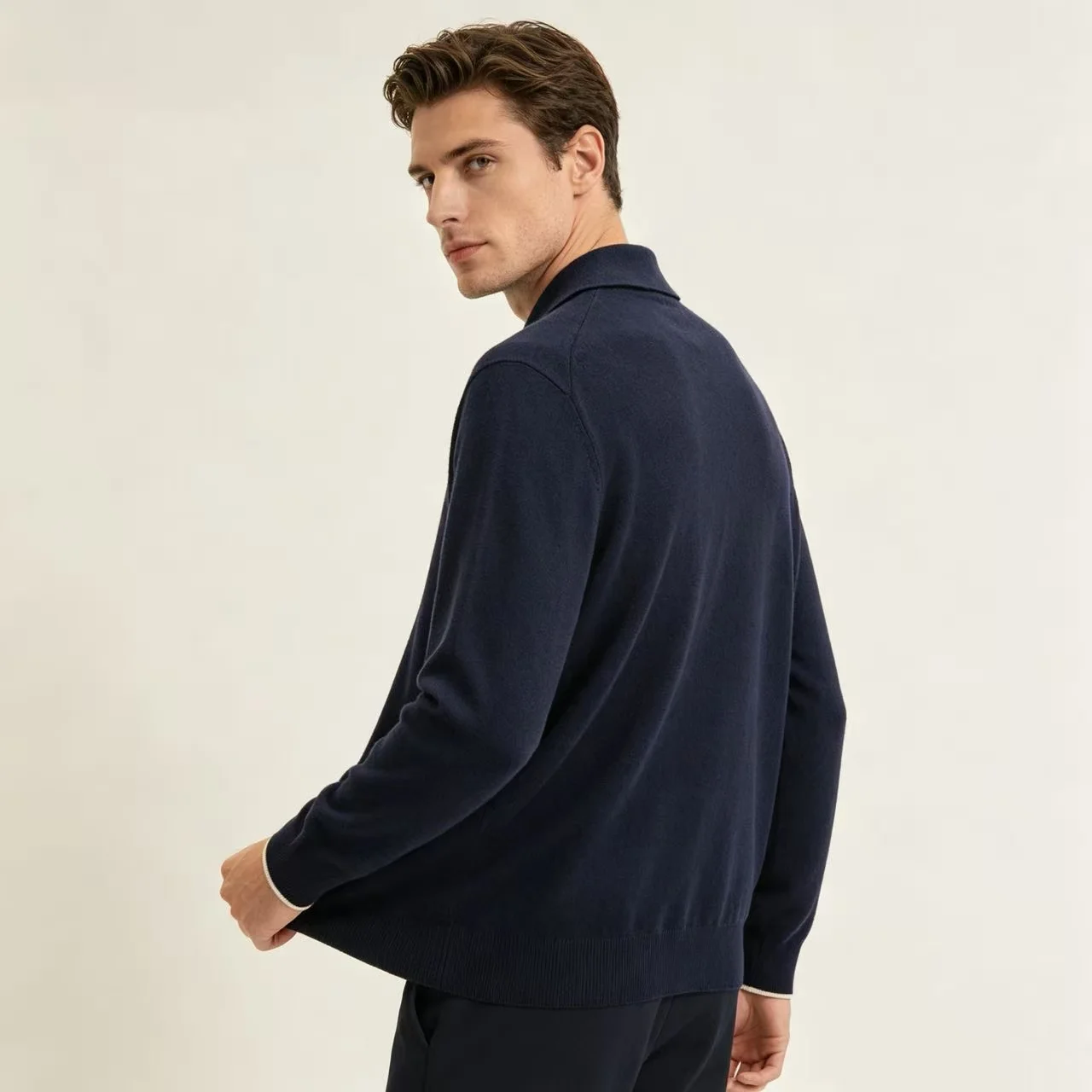 Silk and Wool-Blend Long-Sleeve Polo Sweater D25022359 — view 9